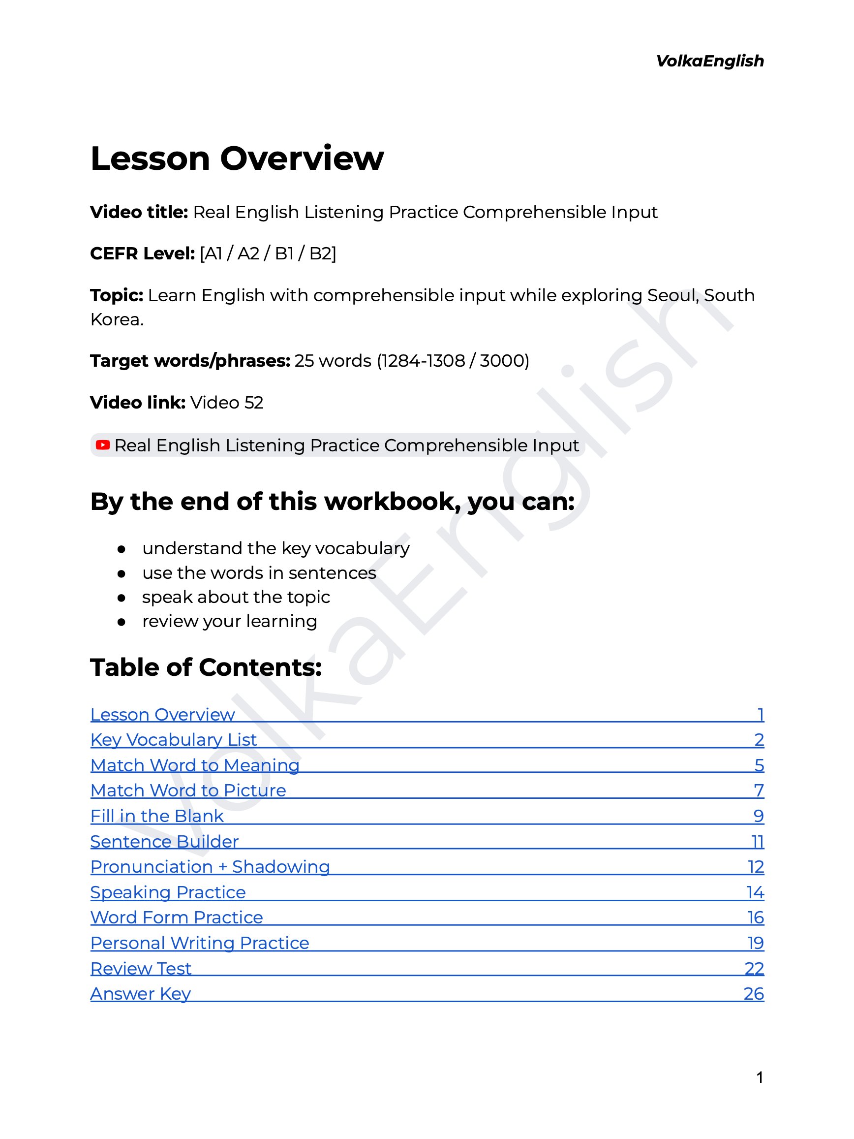 Real English Listening Practice Comprehensible Input - Video 52 Study Pack product image (2)
