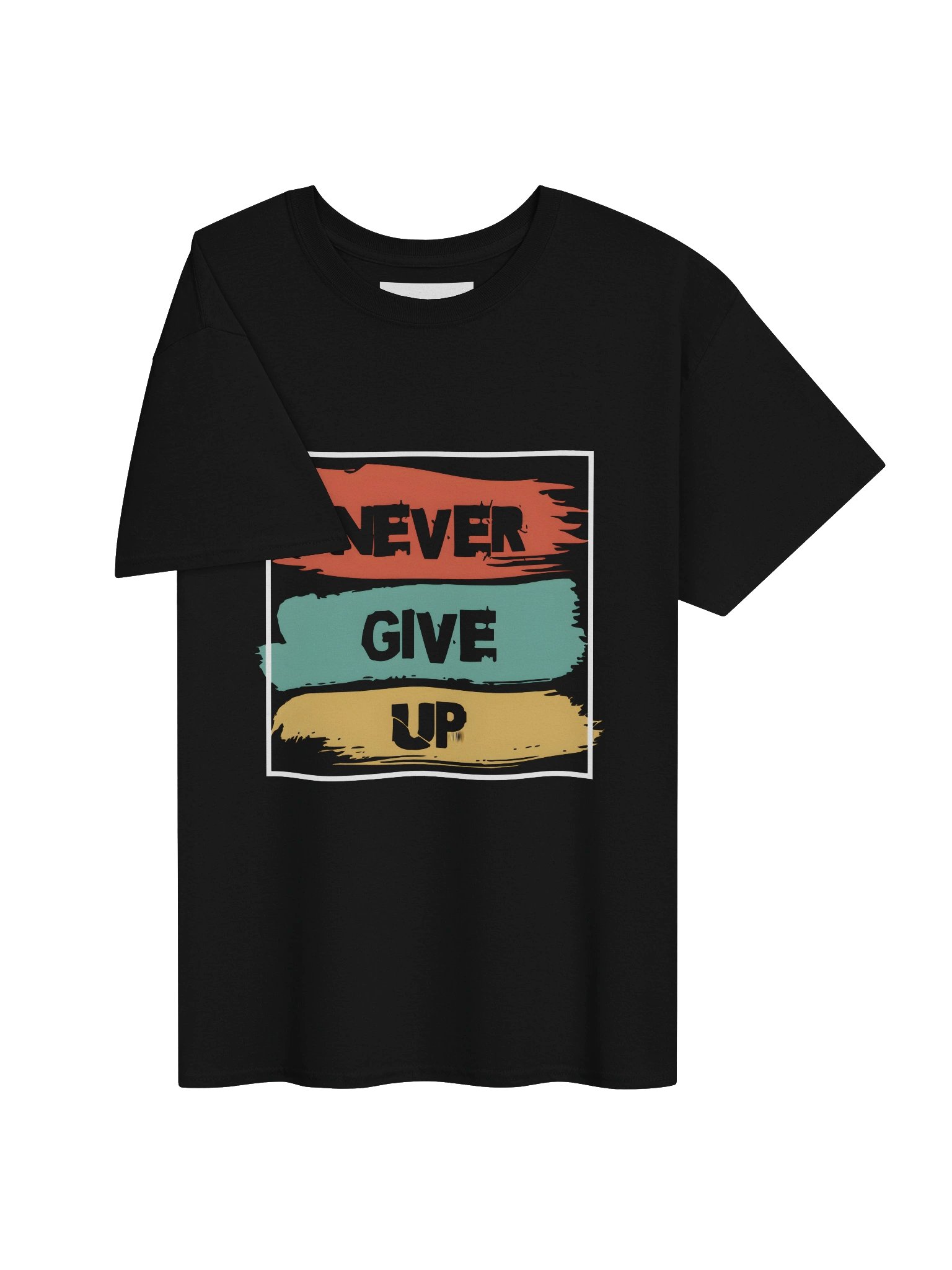 "Never Give Up" T-Shirt – Black Oversized Motivational Graphic Tee product image (3)