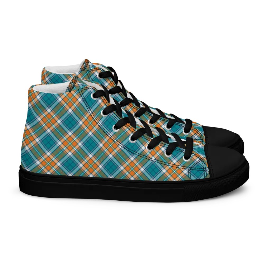 Turquoise and Orange Sporty Plaid Men's High Top Shoes product image (3)