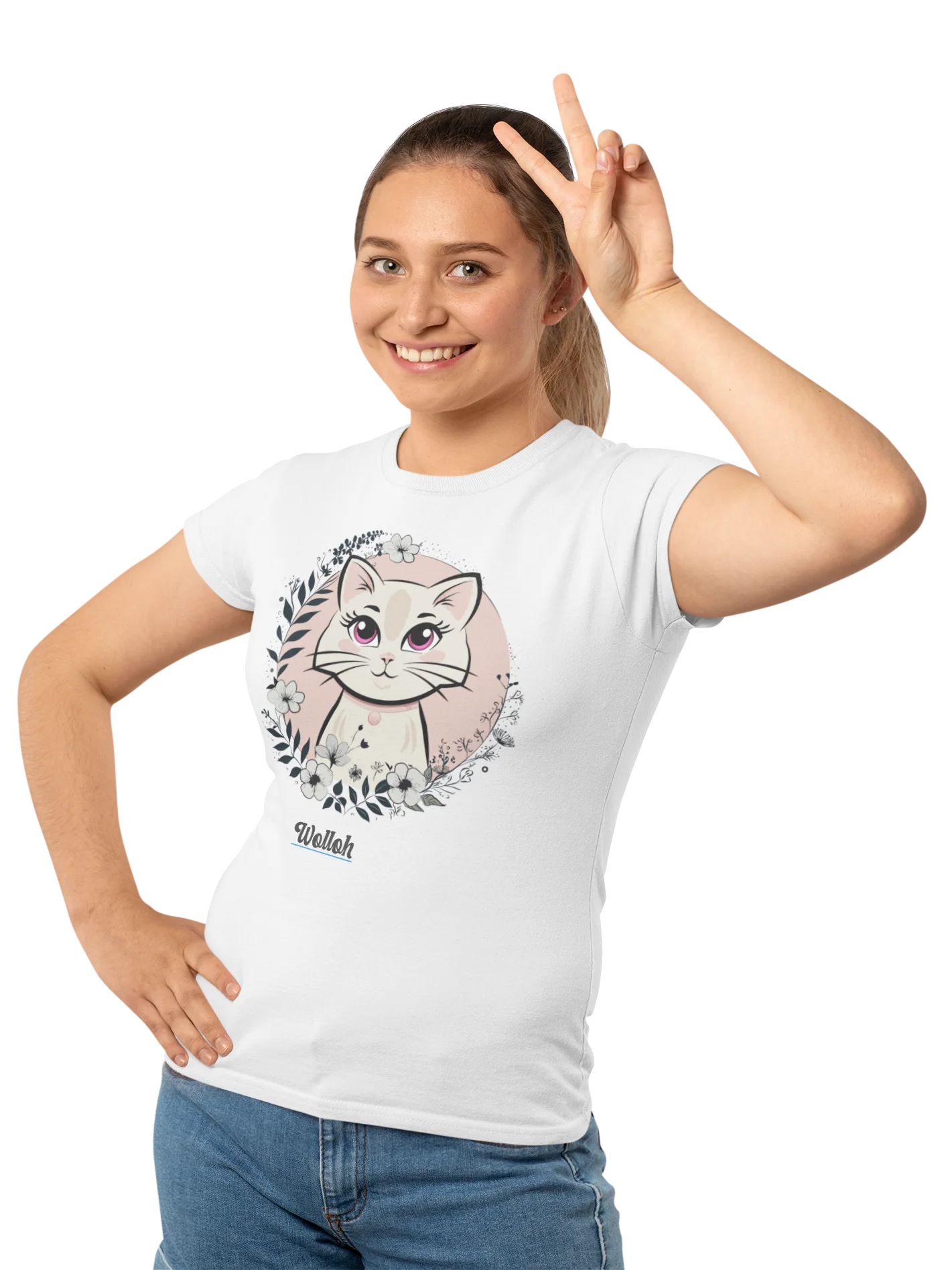 Elegant Floral Cat Graphic Women's Relaxed Fit T-Shirt product image (3)