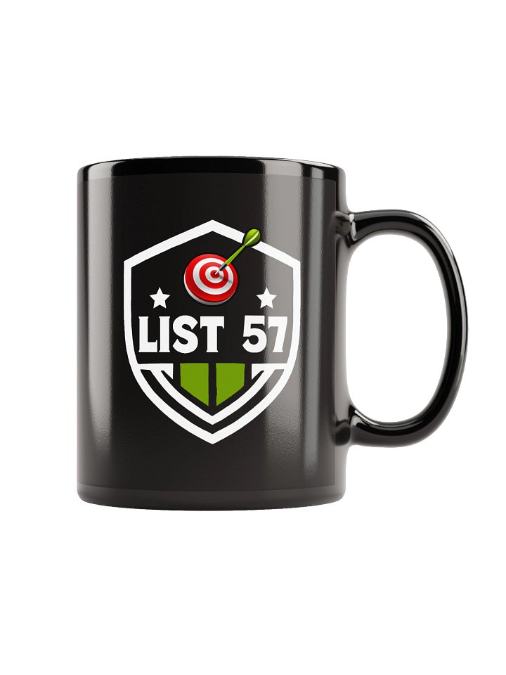 List 57 Black Mug Green Shield Target Design Sports Number Graphic Printed Ceramic Coffee Cup Unisex Drinkware Bold Modern Kitchen Use product image (1)
