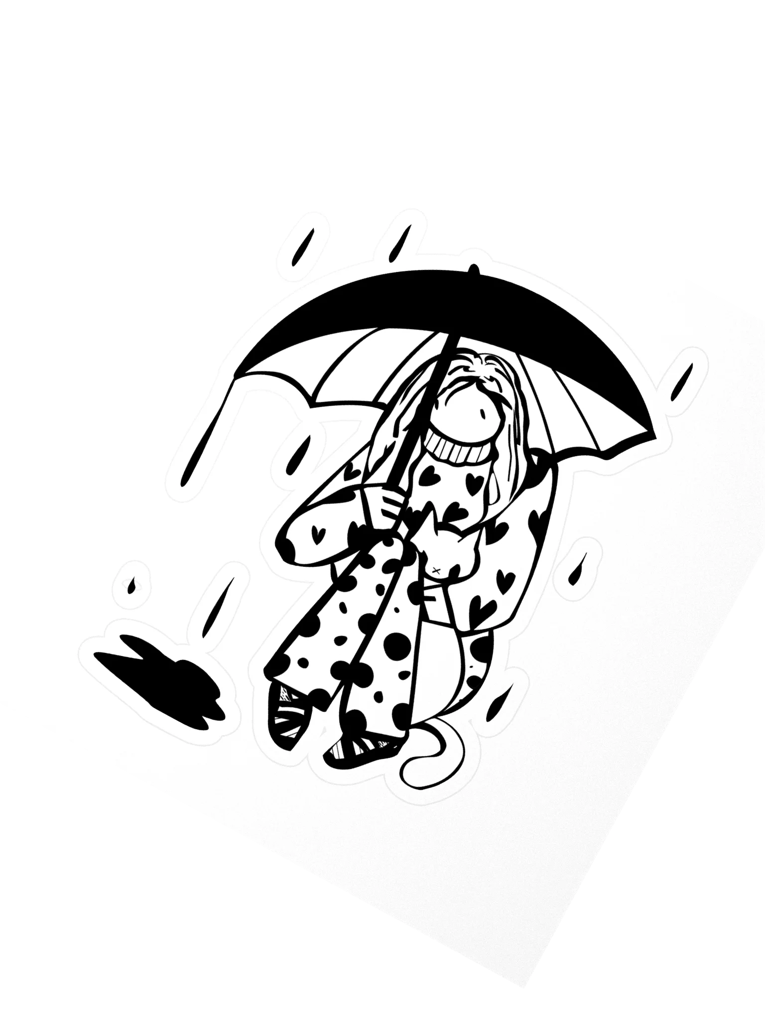 Sticker: Line art of Girl with cat under umbrella product image (2)