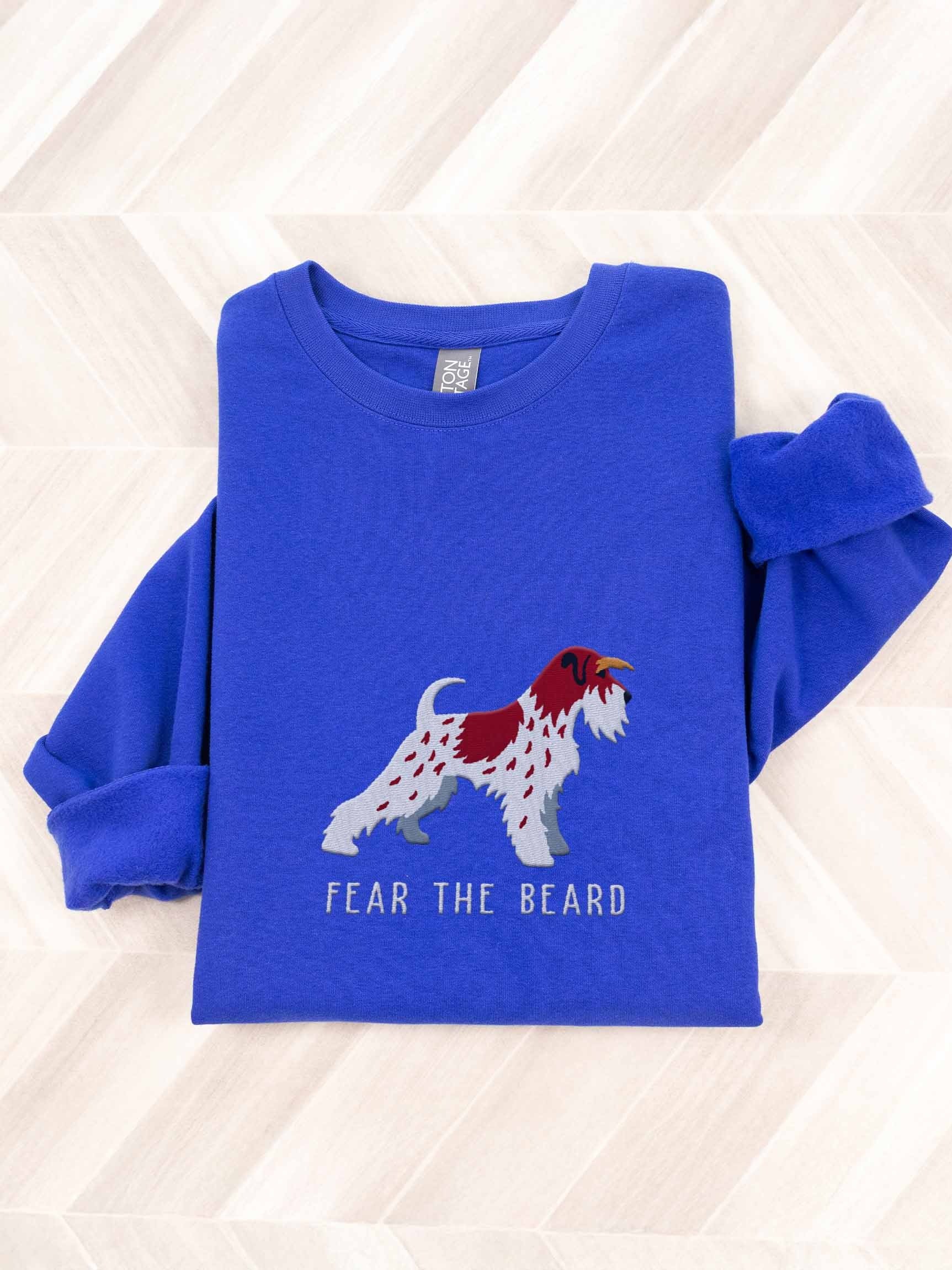Fear the Beard Sweatshirt (Embroidered) of a Miniature Schnauzer(Parti Liver & White) product image (1)