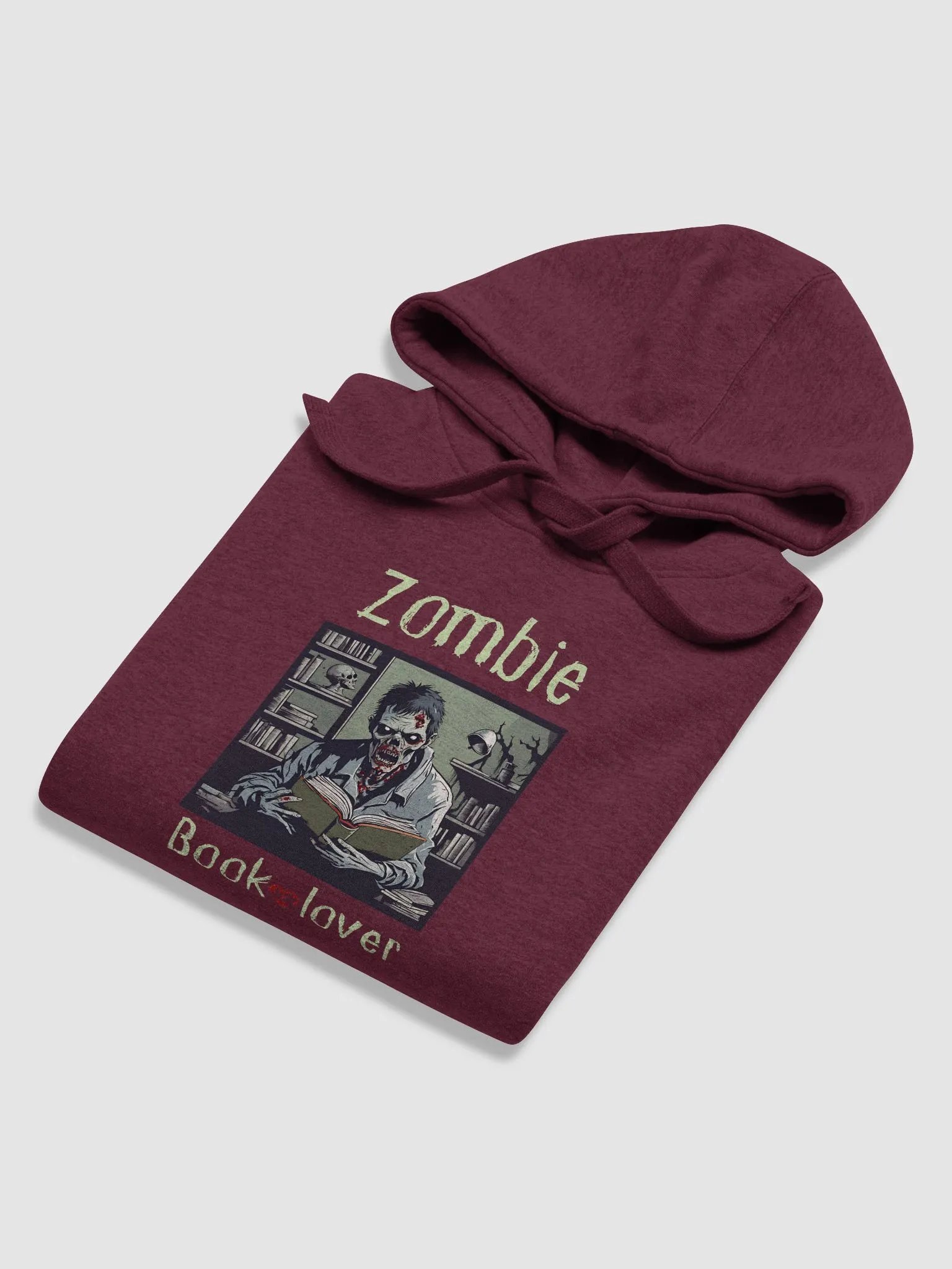 Zombie Book Lover Maroon Unisex Hoodie product image (6)