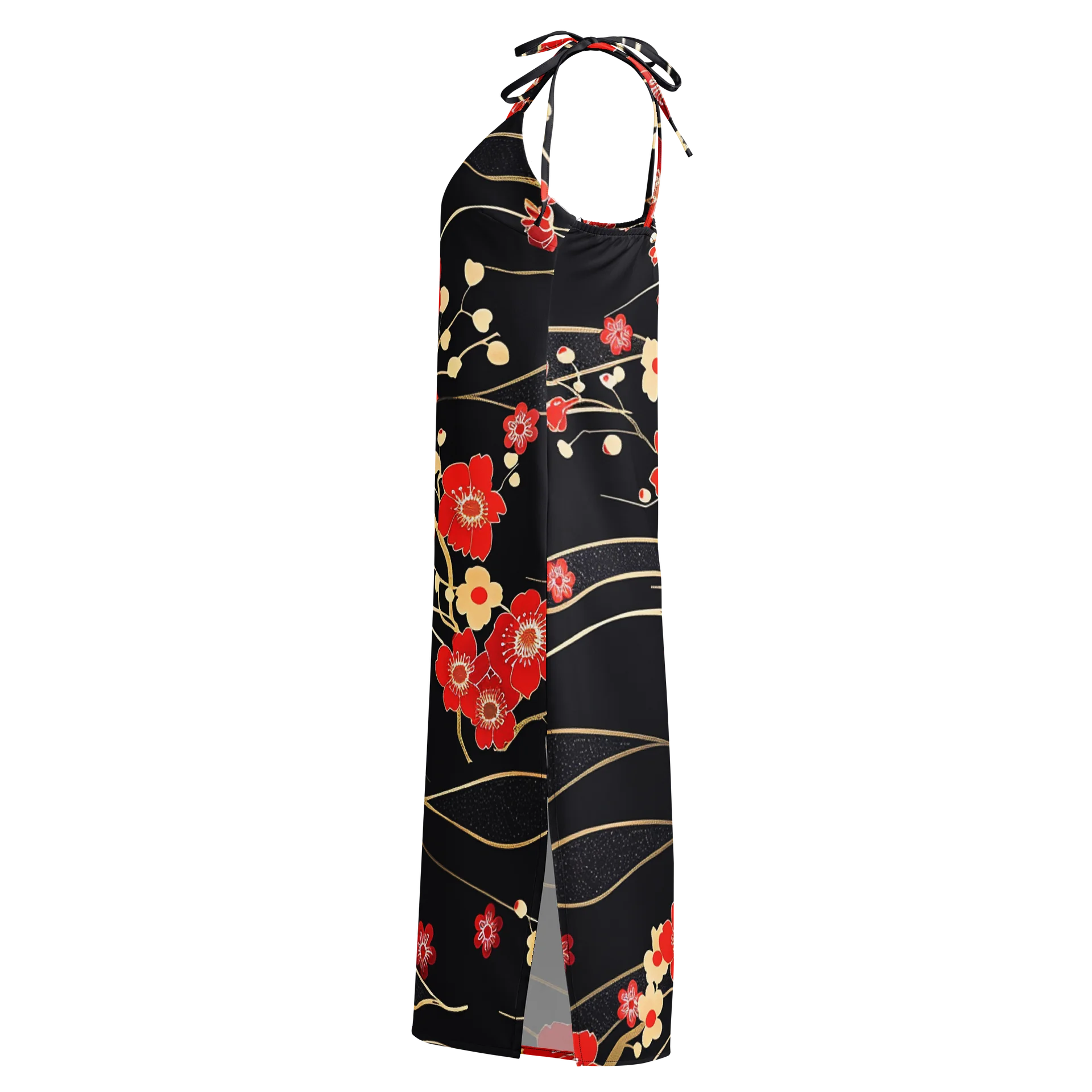 Japanese Sakura Wave Midi Slip Dress | Black Floral Chiffon Summer Dress product image (3)