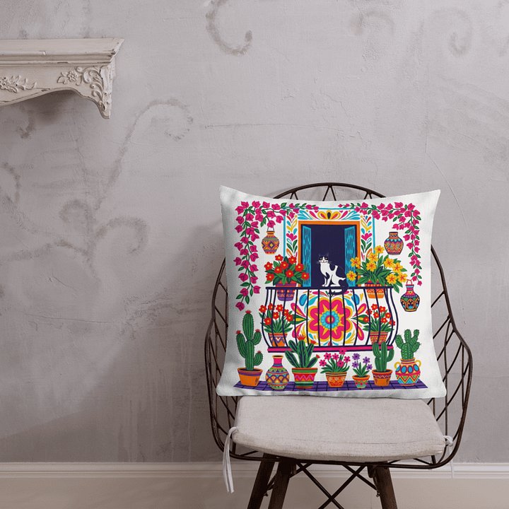 Cheerful Balcony Cat Premium Pillow product image (1)
