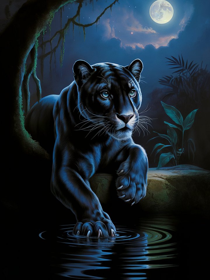 Moonlit Black Panther Poster – Mystical Night Jungle Wall Art product image (1)