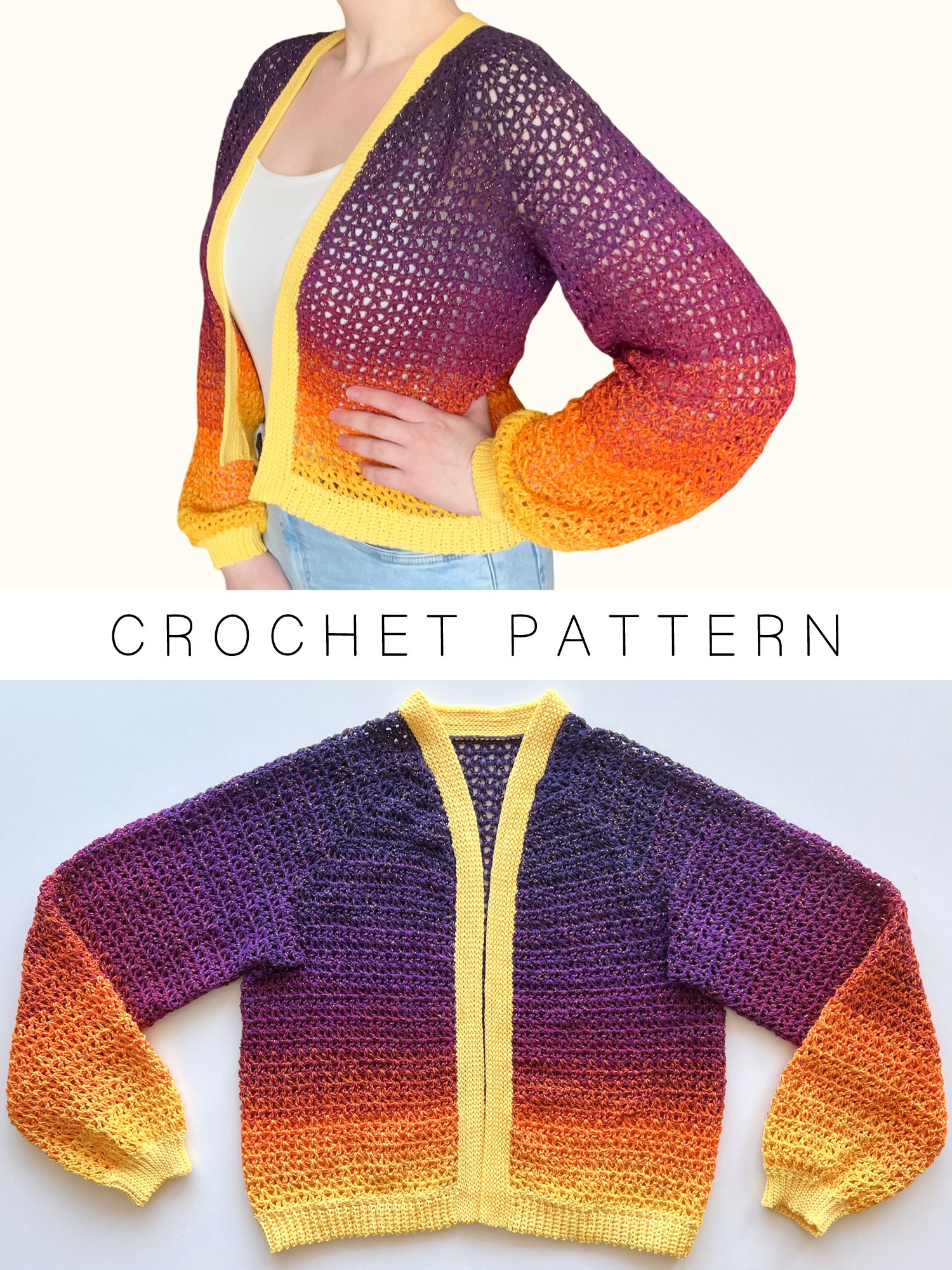 Crochet Pattern: Long Sleeve V-Stitch Cardigan with Ombré Yarn, Made to Measure product image (1)