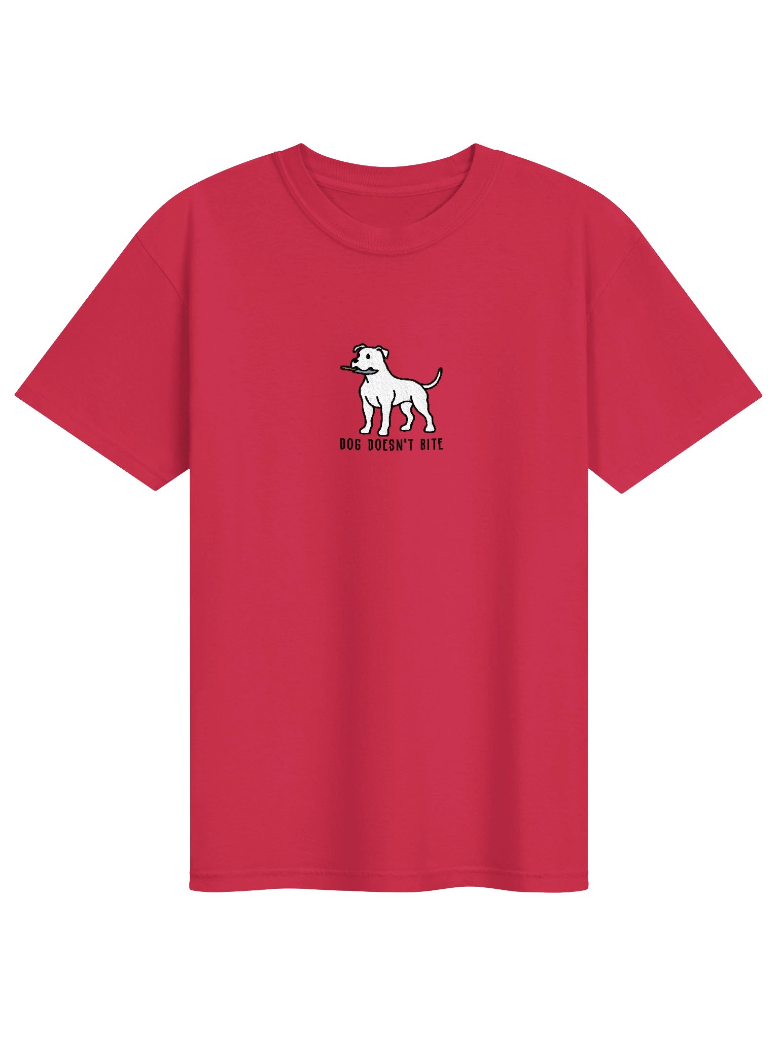 Dog Doesn't Bite Funny Chibi-Style Embroidered T-Shirt for Pit Bull Terrier(White) Owners product image (19)