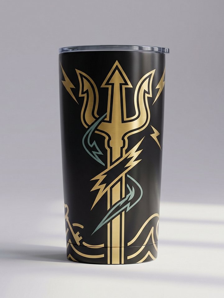 Greek Trident Lightning Tumbler – Minimal Mythology Travel Mug, Black & Gold Design product image (1)
