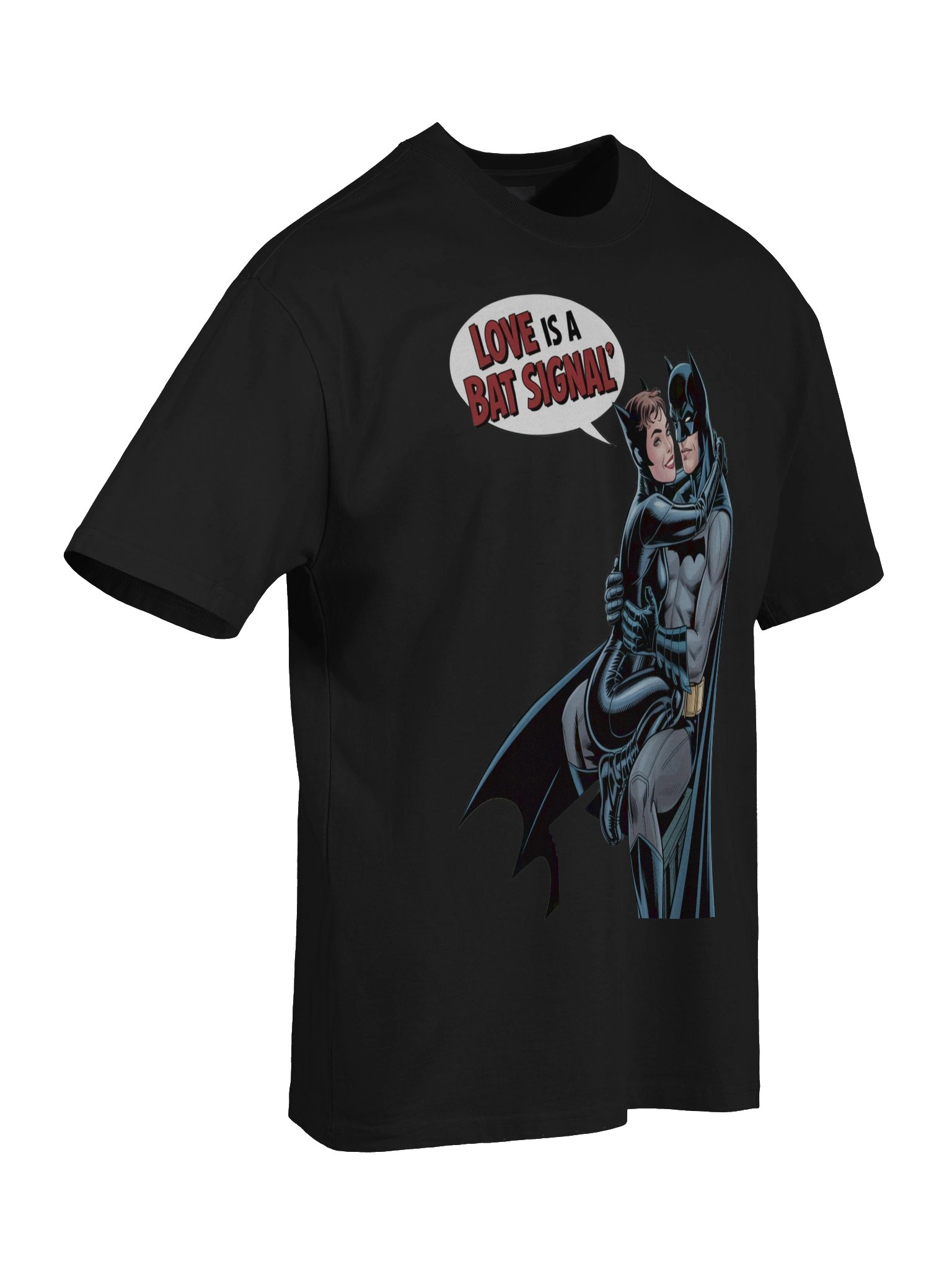 Romantic Beacon: Batman & Catwoman Love is a Bat Signal Oversized Faded T-Shirt product image (8)