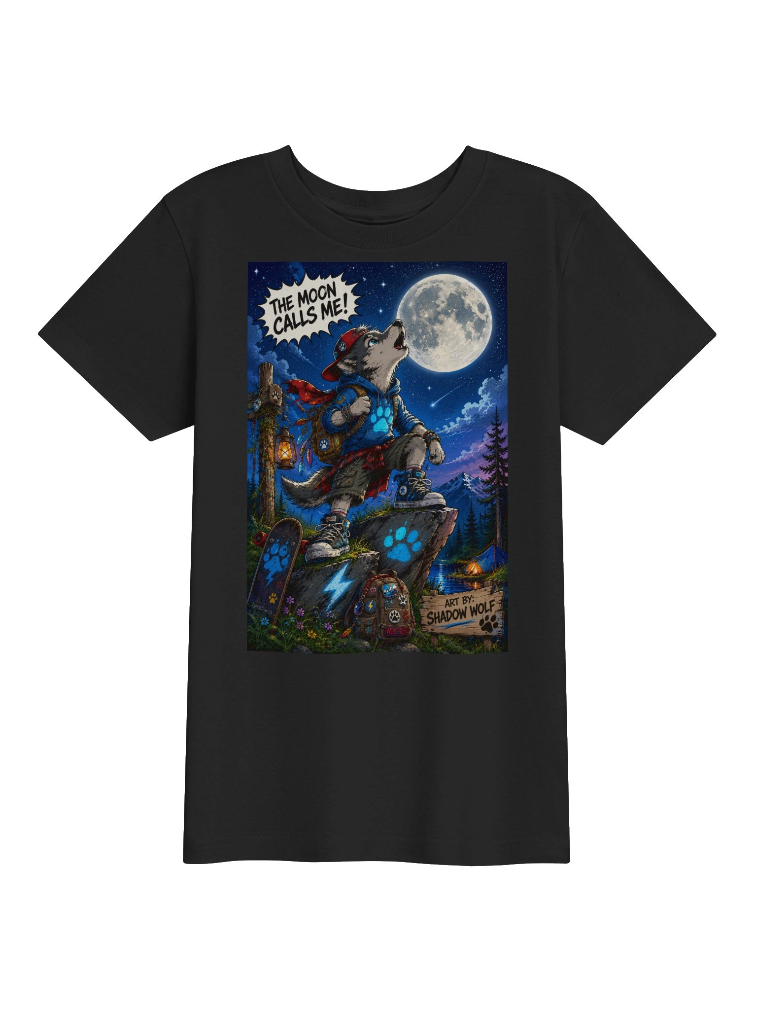 Shadow Wolf's Moon Adventure Kids T-Shirt product image (1)