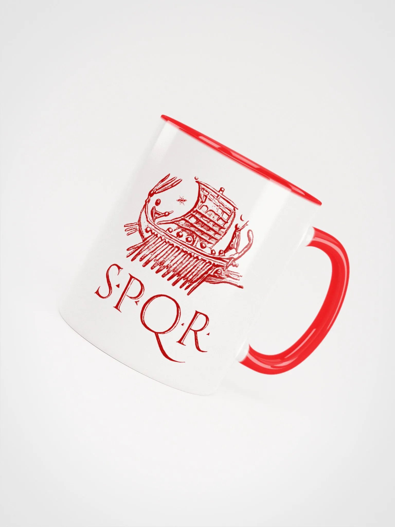 SPQR Roman Galley and Walking Mars Roman Art, Coffee & Tea Mug with Red Color Inside product image (3)