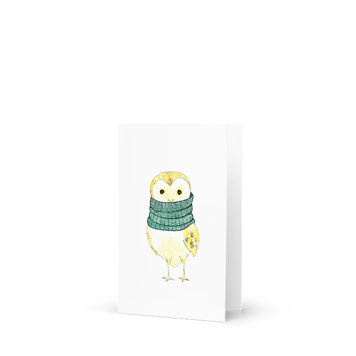 Yellow Watercolor owl in a Green Cowl Greeting Card product image (1)