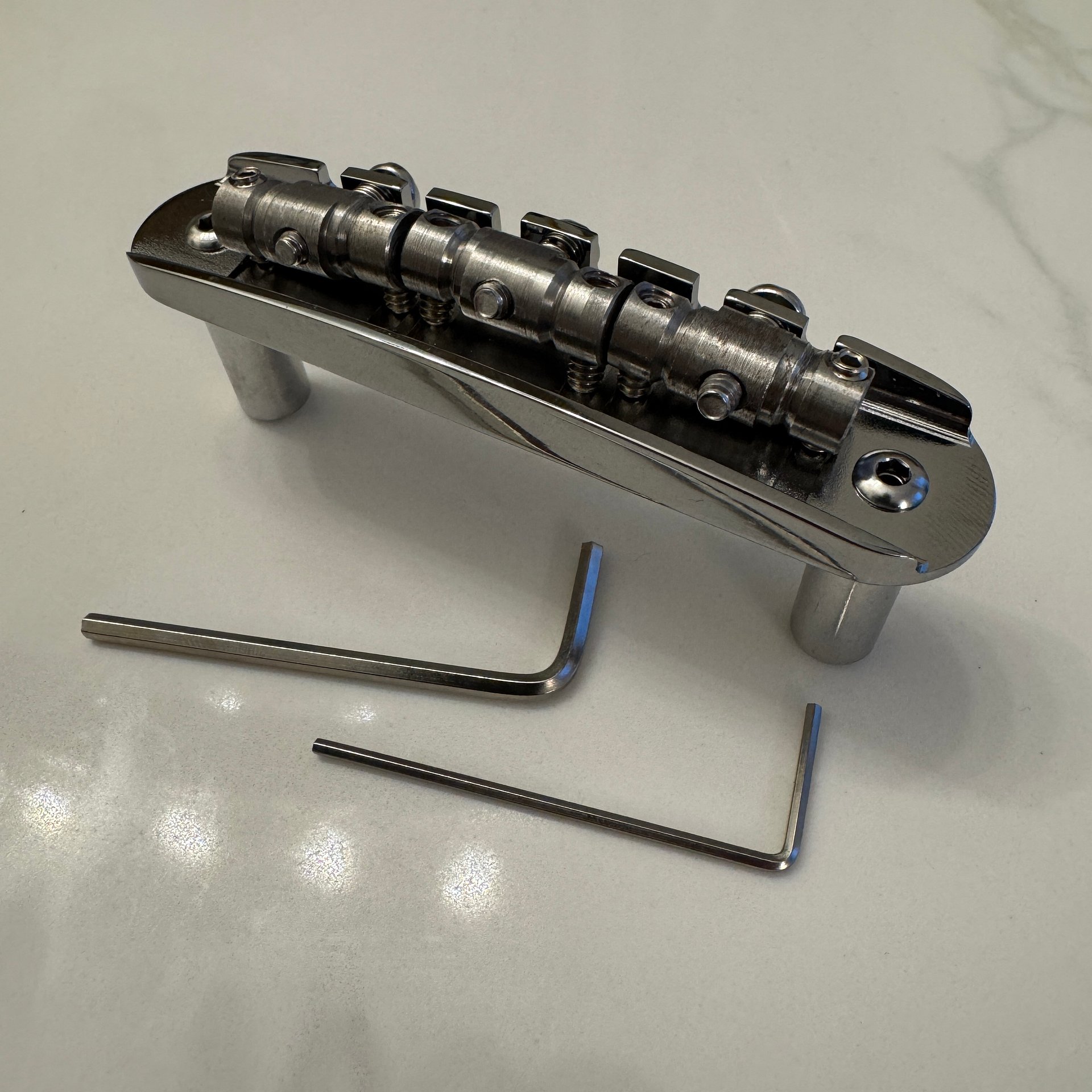 “The Goliath” Chrome-Plated Brass Jazzmaster / Jaguar / Mustang Bridge with USA Made Compensated Vintage Style Steel Saddles product image (4)
