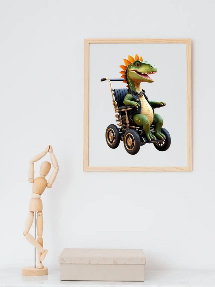 Baby Dinosaur in Wheelchair Kid Nursery Print Child Wall Art product image (2)