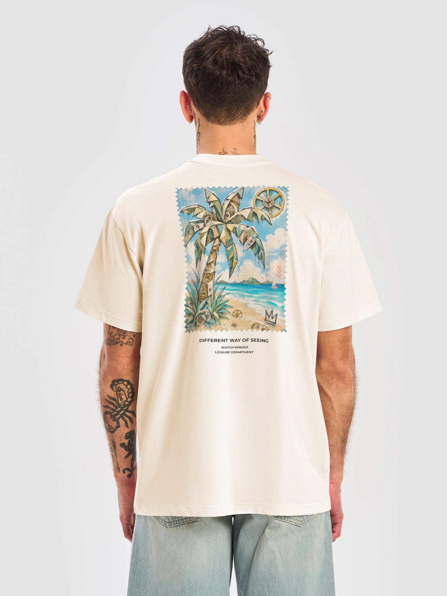 Relaxed Fit Heavy Cotton "Clockwork Beach" T-Shirt, Vintage White product image (1)