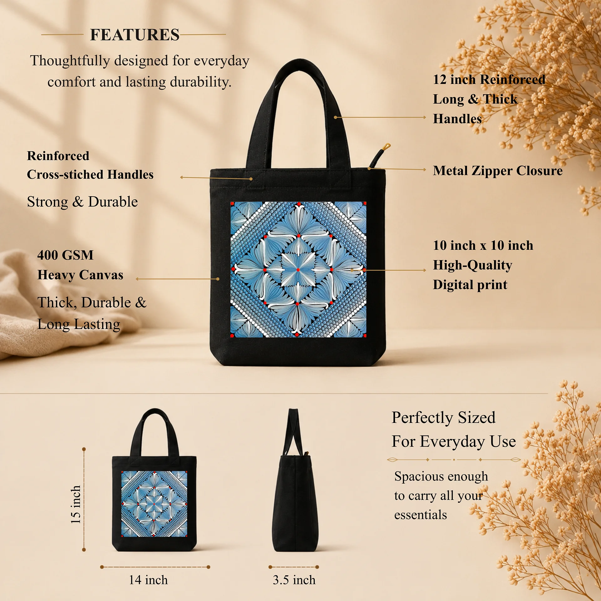 Blue Mandala Art Print Canvas Tote Bag product image (2)