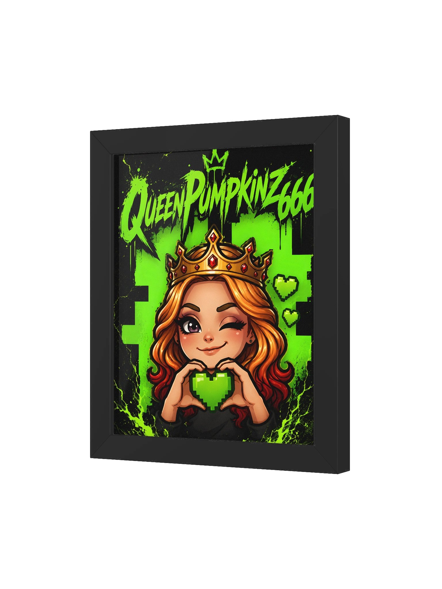 QueenPumpkinz666 Neon Pixel Heart Framed Poster product image (3)