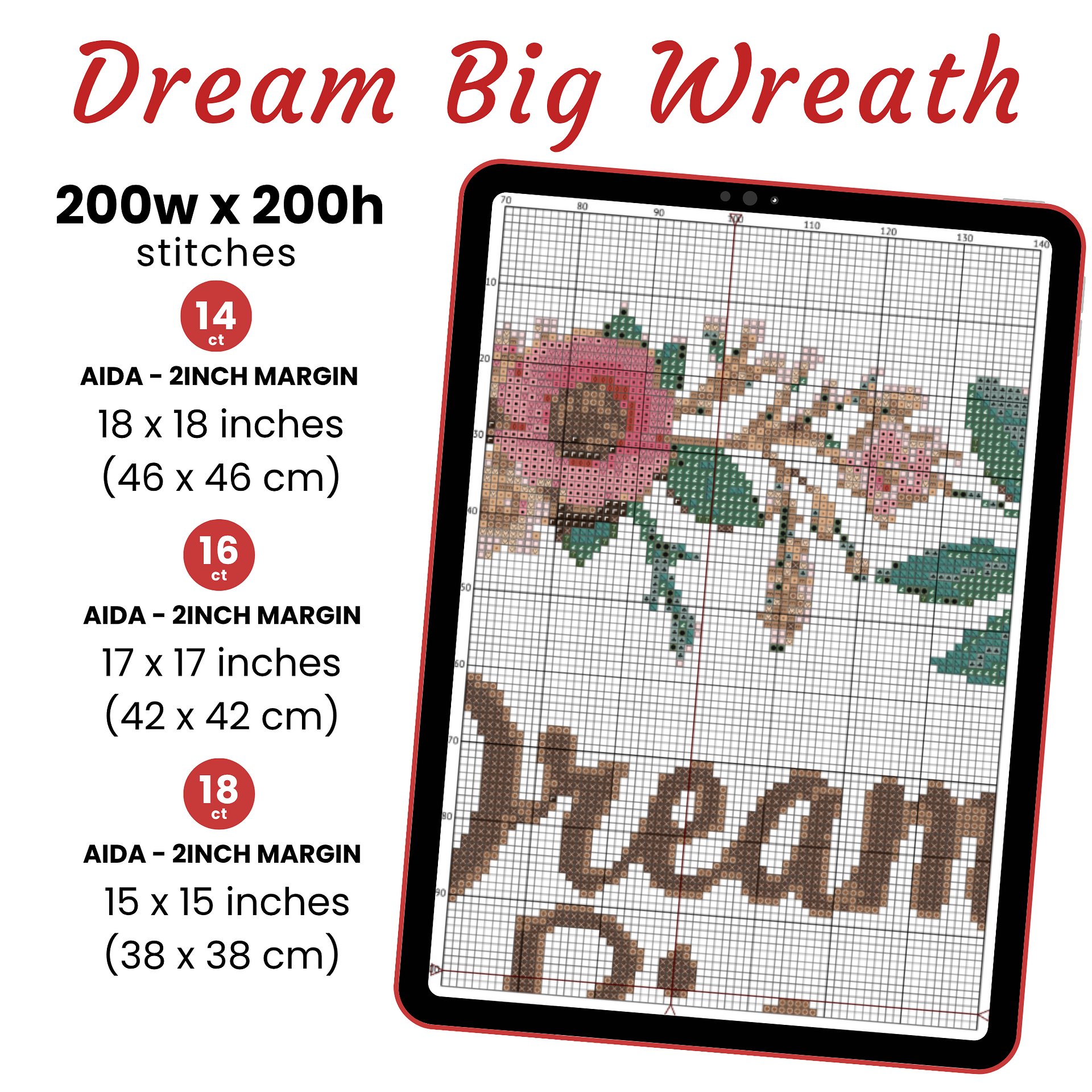 Dream Big Floral Wreath Cross Stitch Pattern product image (2)