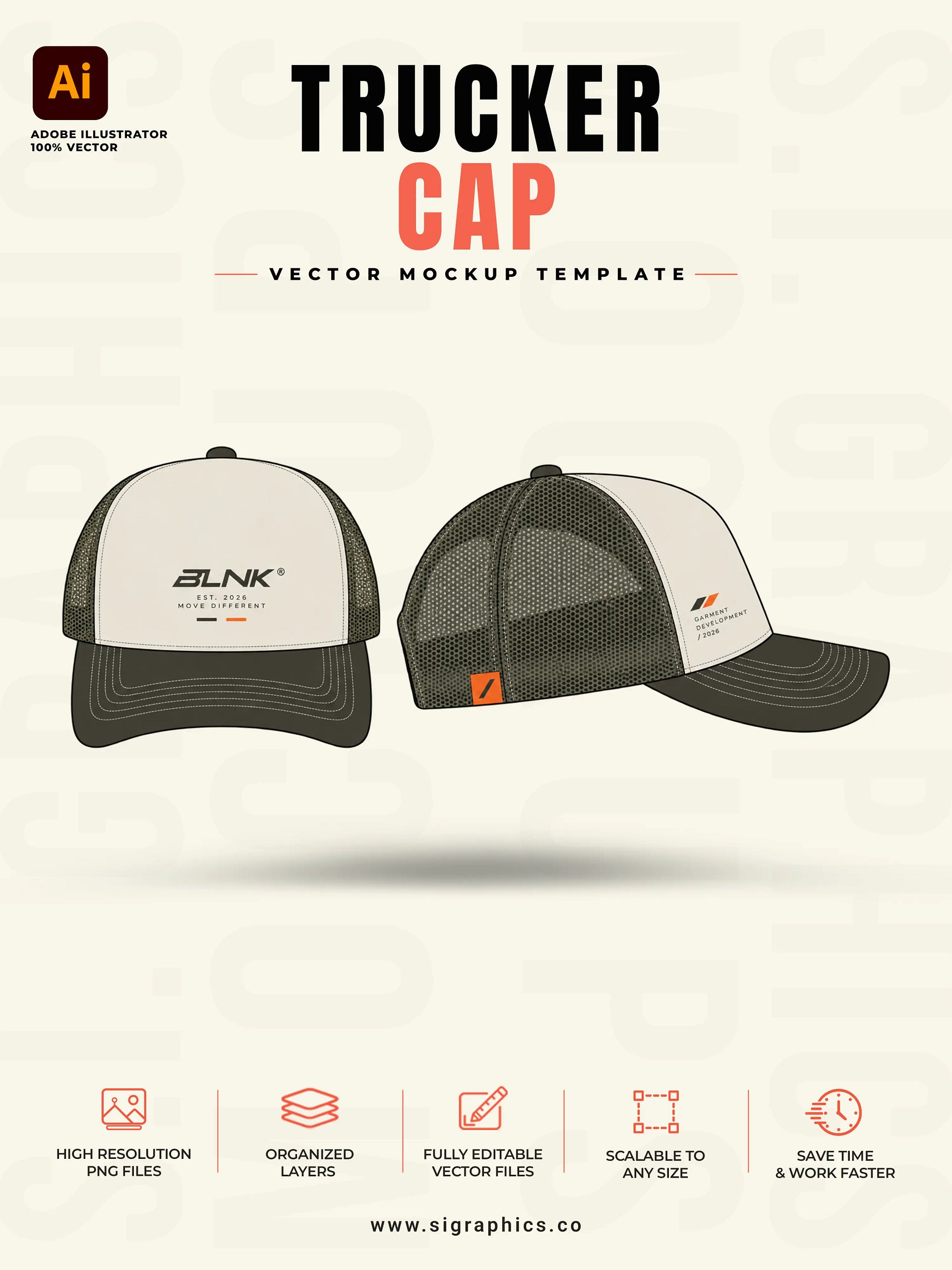 Trucker Cap Vector Mockup Template – Front, Back & Side Flats product image (1)