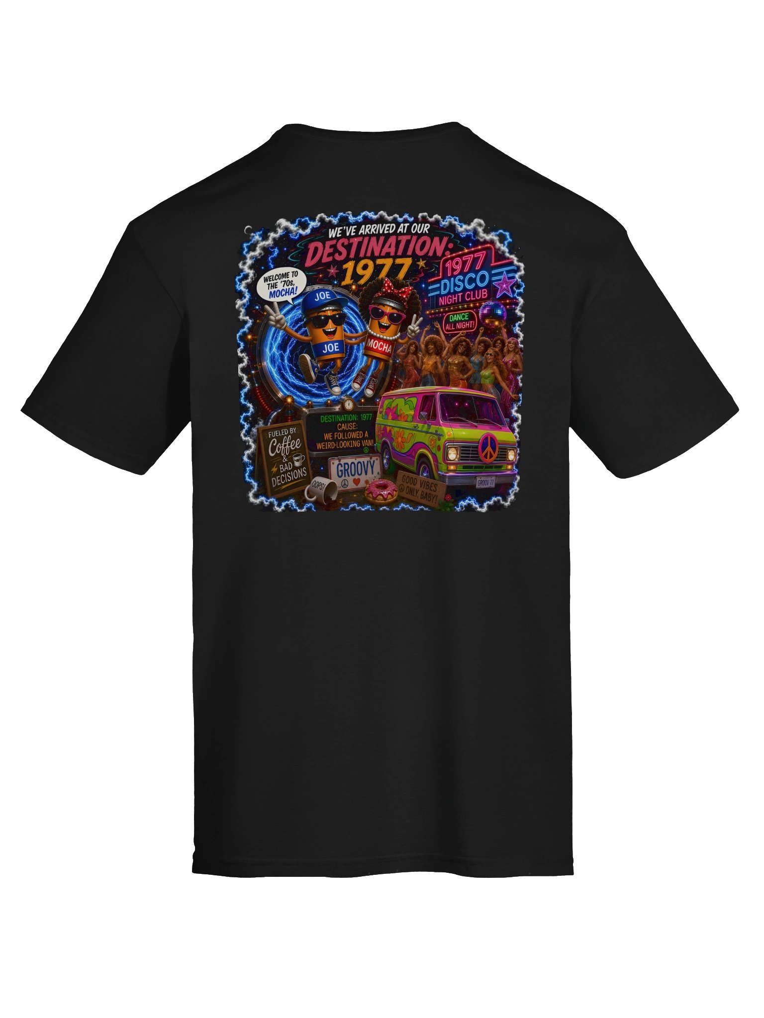 1977 🚀 JOE & MOCHA'S TIME TRAVEL ADVENTURES™ Fueled by Coffee. Powered by Bad Decisions. product image (7)