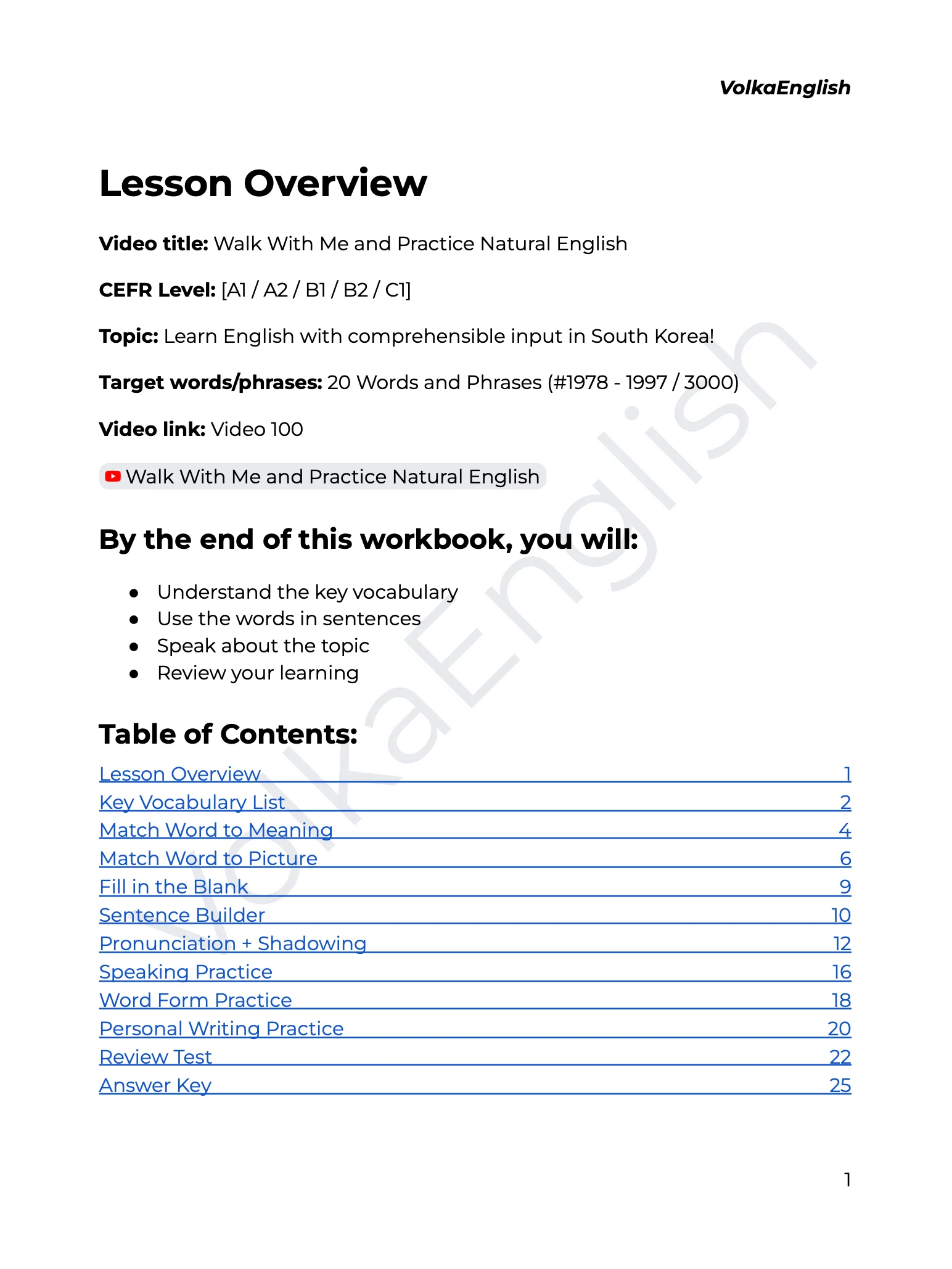 Walk With Me and Practice Natural English - Video 100 Study Pack product image (2)