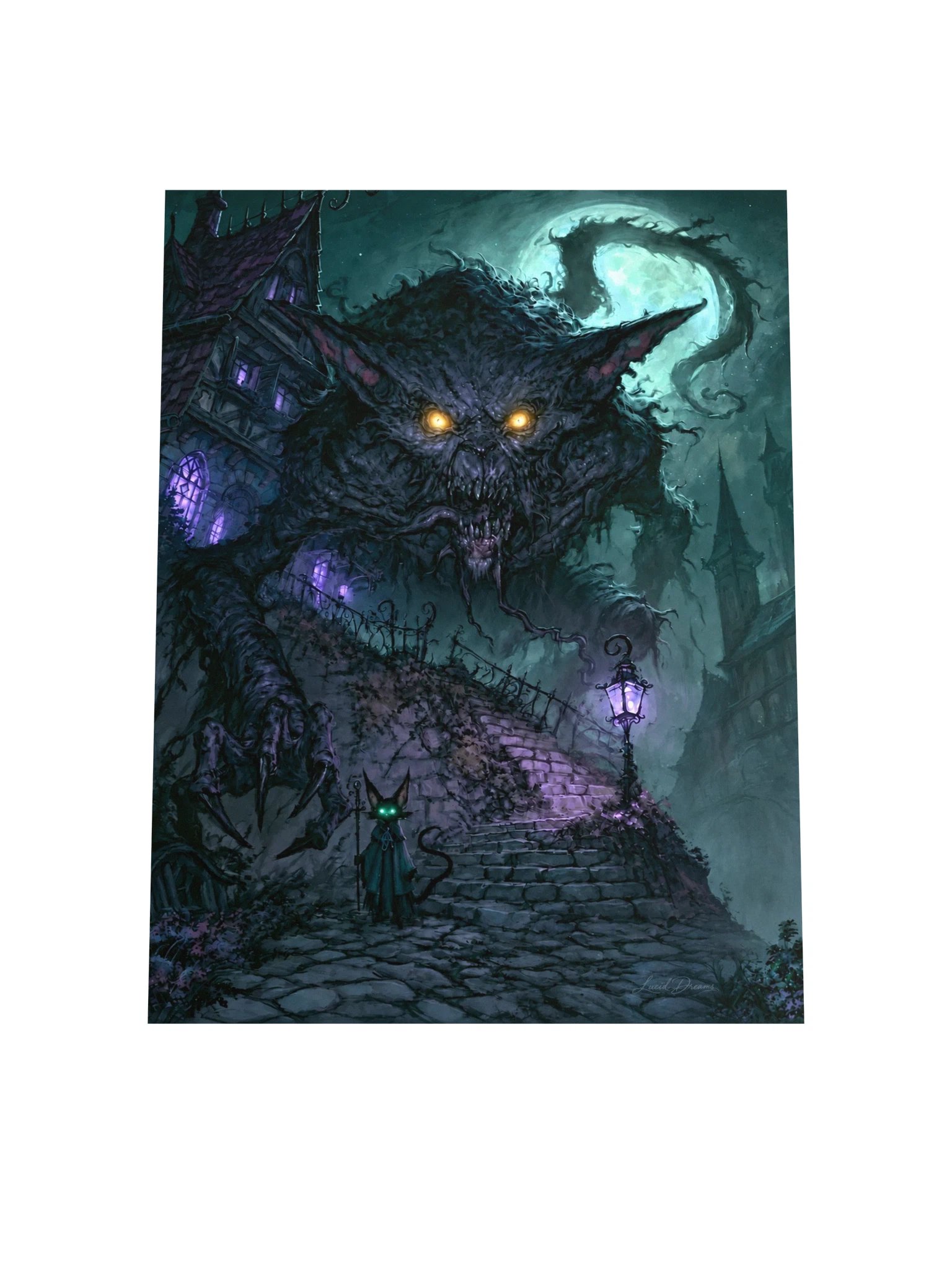 Moonlit Black Cat Art Print — The Cat at the Edge of Midnight product image (4)