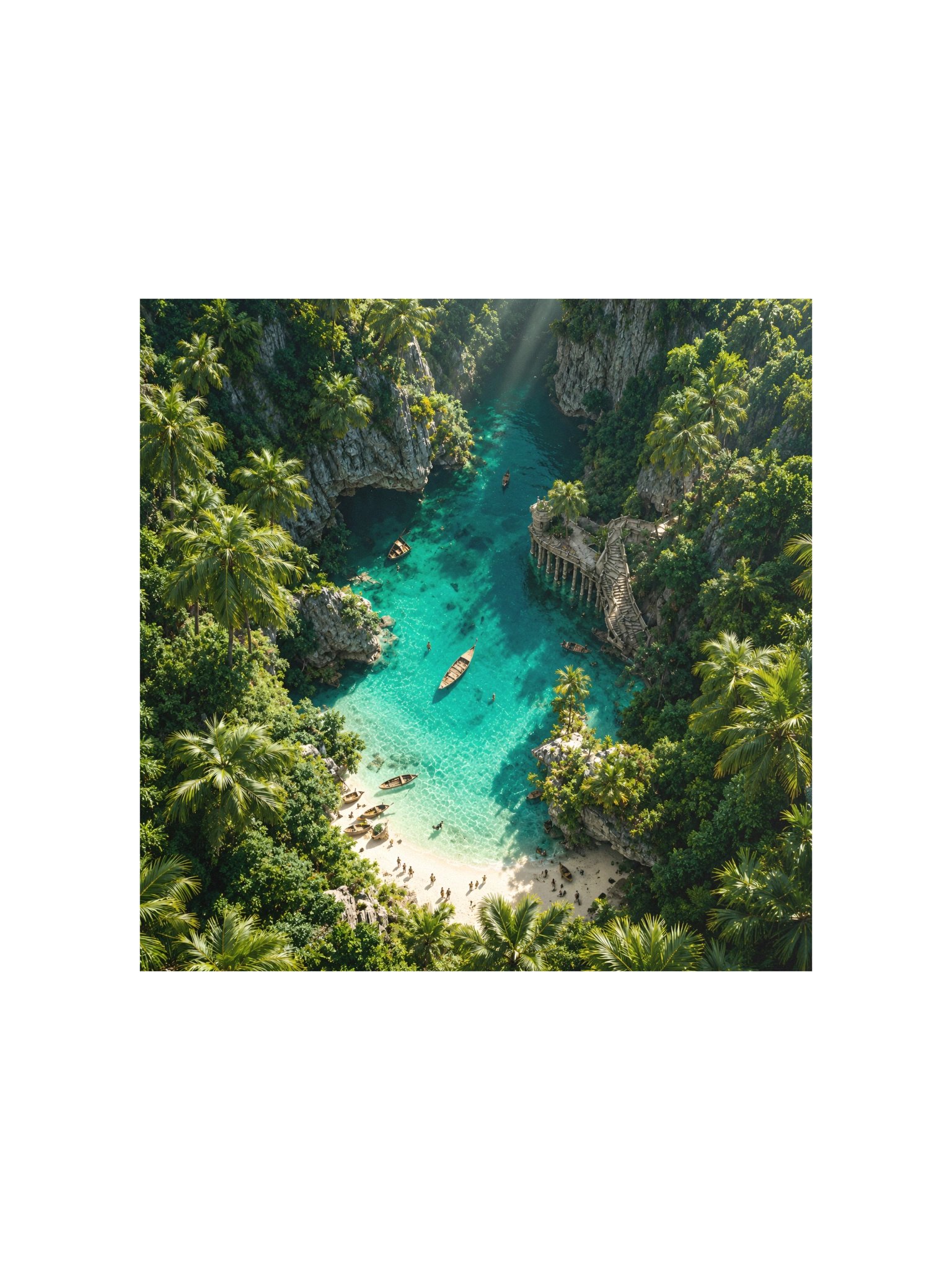 Hidden Turquoise Lagoon Wall Art | Emerald Tropical Paradise Poster | Fantasy Beach Landscape | Digital Download product image (2)
