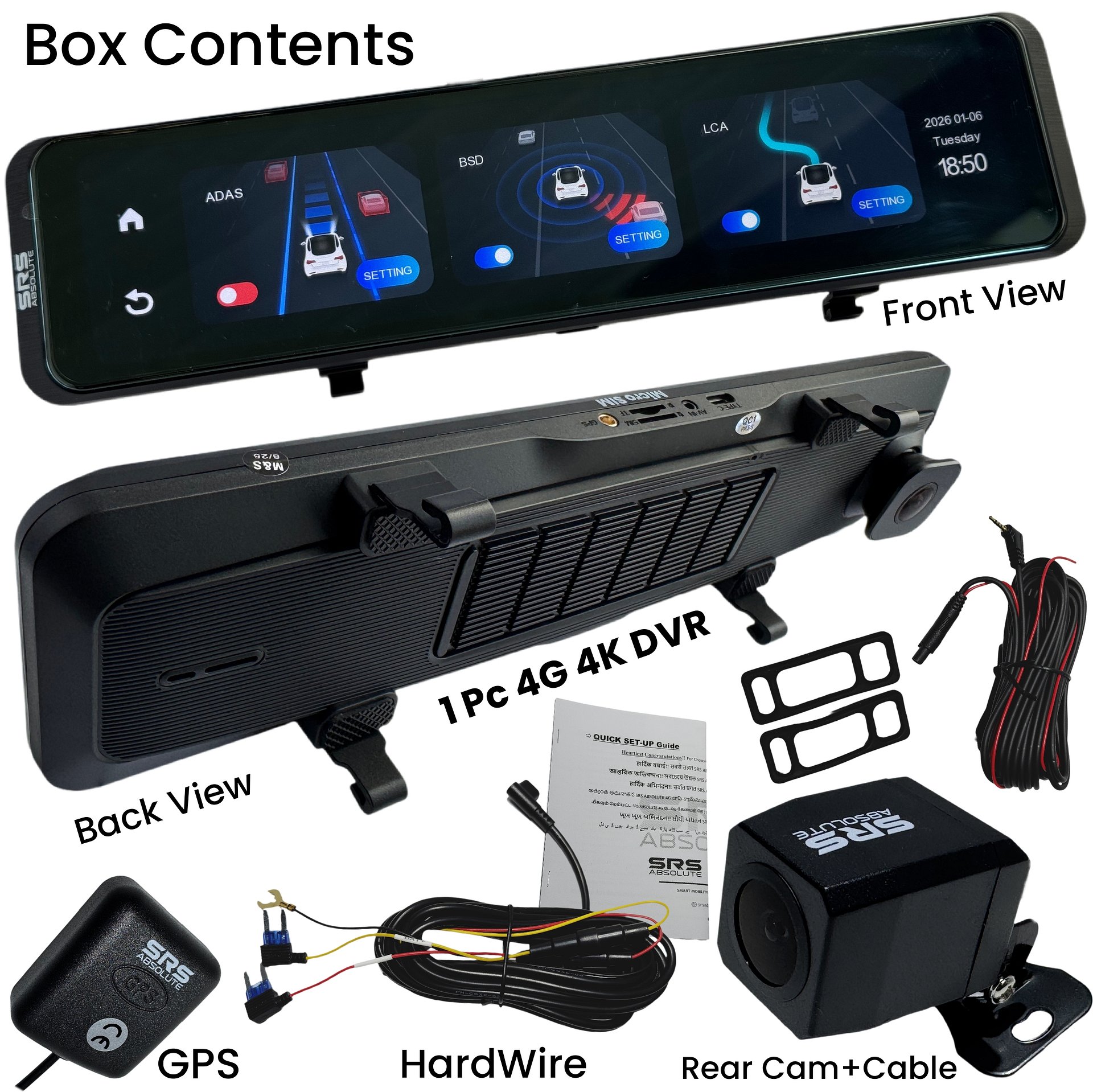 SRS ABSOLUTE 4K 4G Mirror Dash Cam Front Rear Dual Record GPS Tracking Live Video ADAS BSD Park Monitor Timelapse Reverse Parking Remote Playback Voice Calling 1TB MicroSD SIM Support product image (11)
