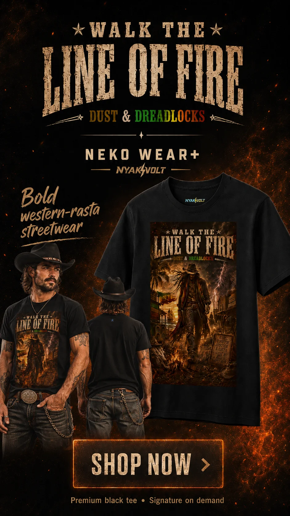 Walk The Line of Fire – Dust & Dreadlocks | Neko Wear+ product image (1)