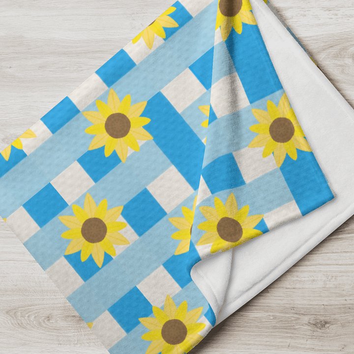 Sunflower Gingham Pattern- Blue Background Throw Blanket product image (1)