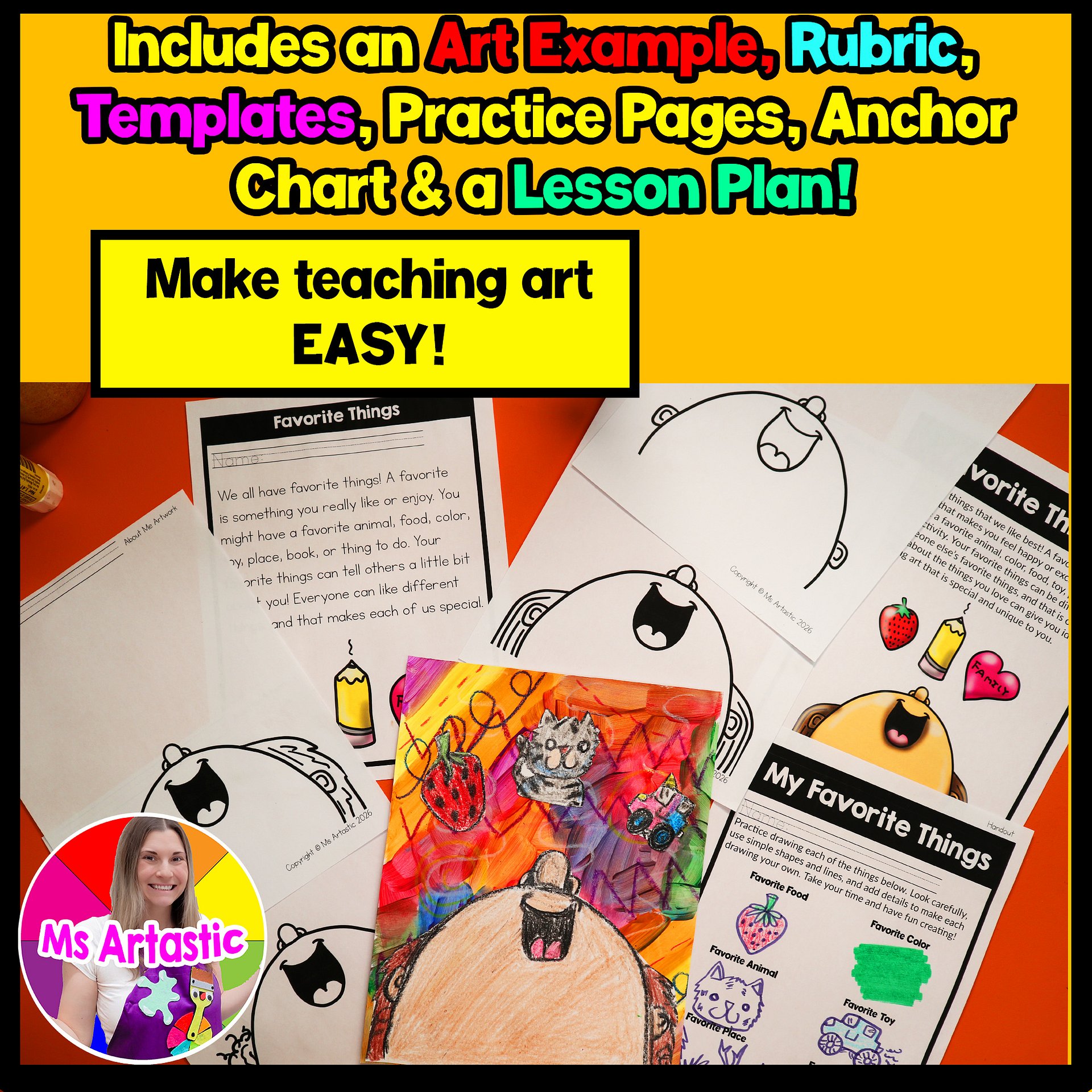 About Me Art Lesson Pre K Favorite Things Art Project Preschool Kindergarten Art product image (3)