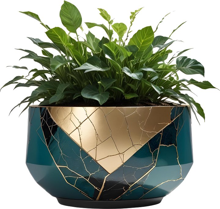 Kintsugi Harmony – Planter with Vibrant Foliage PNG product image (1)