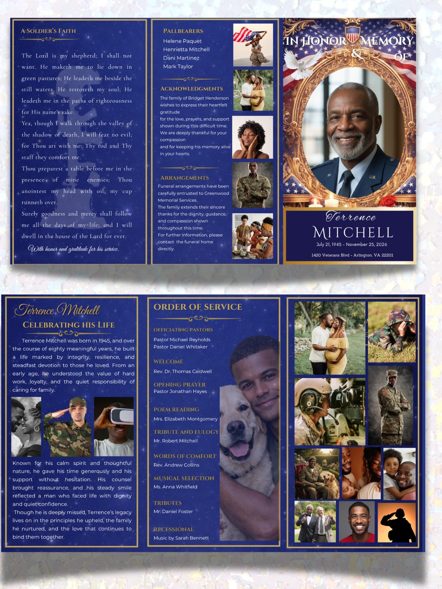 Military Funeral Program Template | 6-Page Patriotic Veterans Memorial Trifold | Canva 11x8.5 & 14x8.5 product image (2)