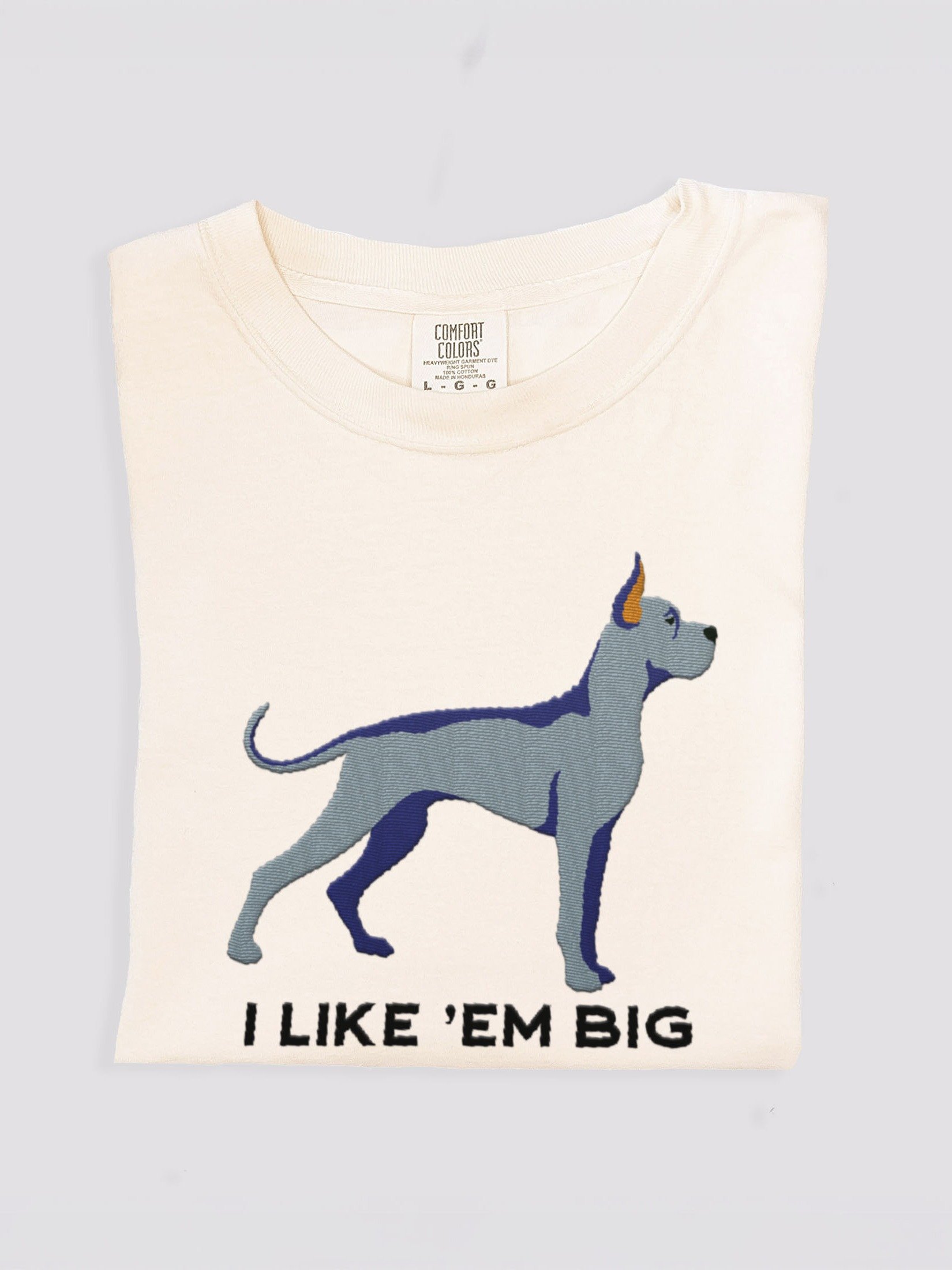 I Like 'Em Big T-Shirt(Embroidered) of a Great Dane(Gray, Cropped Ears) product image (2)