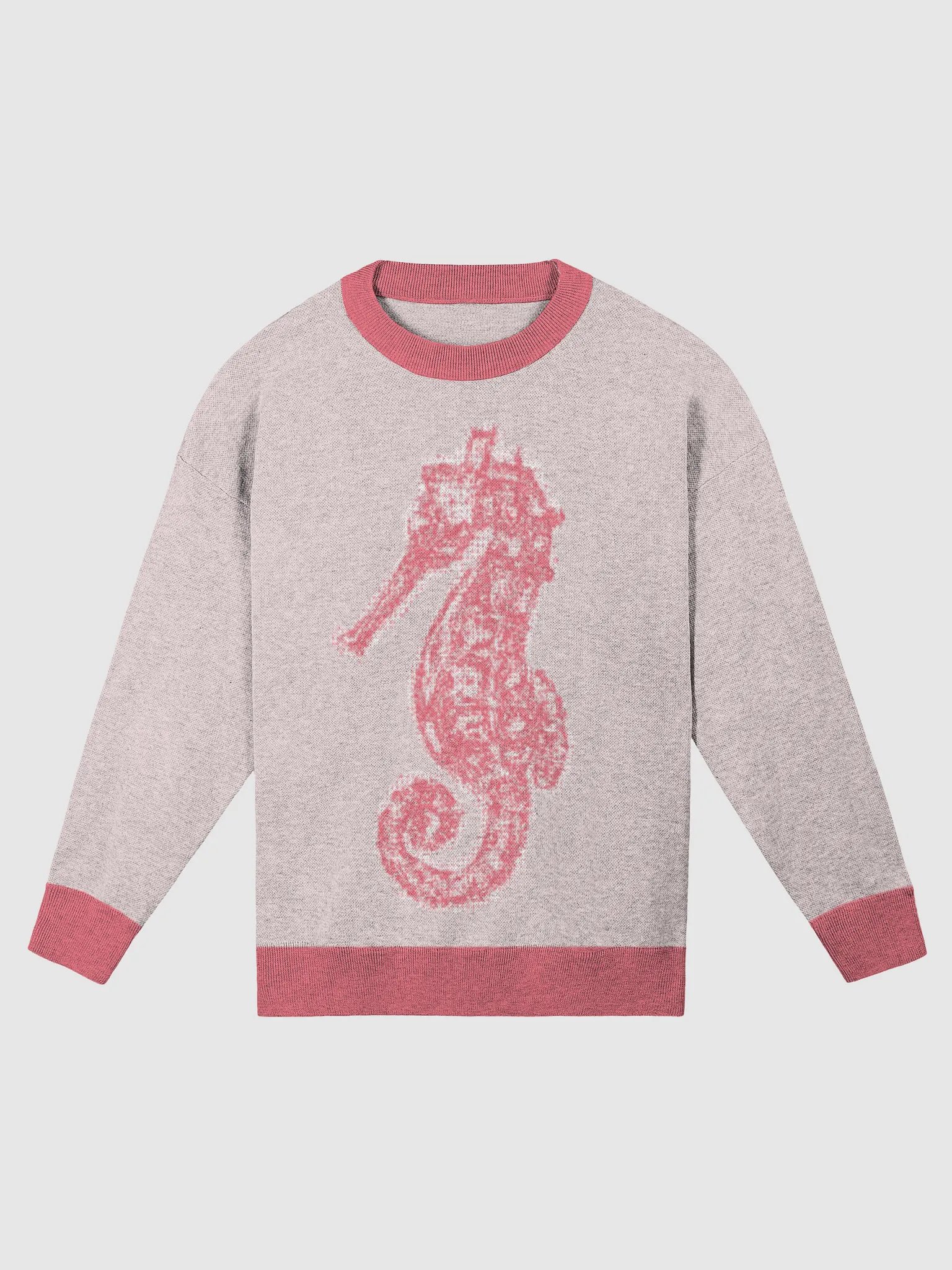 Seahorse Dreams Knit Sweater | BOURNE to Cape Cod™ Coastal Cozy | Unisex Relaxed Fit Crewneck | Colors: Hot Pink on Light Pink product image (1)