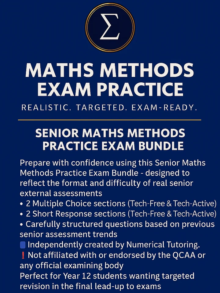 Senior Maths Methods Practice Exam Bundle – Exam-style Questions & Solutions product image (1)