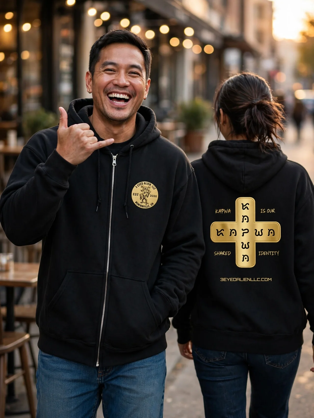 3EA LOGO / KAPWA Doctrine – EMBROIDERED GOLD ZIP HOODIE product image (1)