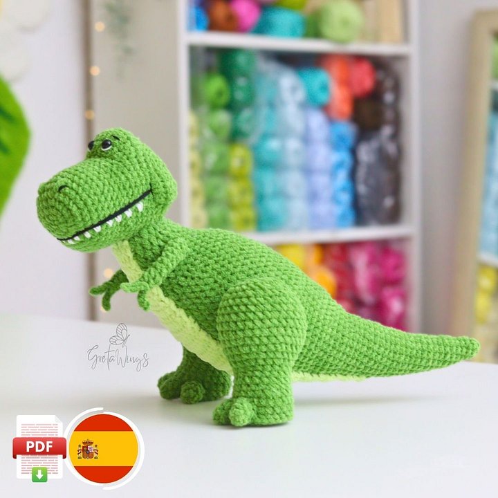 Patrón PDF Amigurumi T-Rex Dinosaurio a Crochet (Hilo Chenille) - GretaWings product image (1)