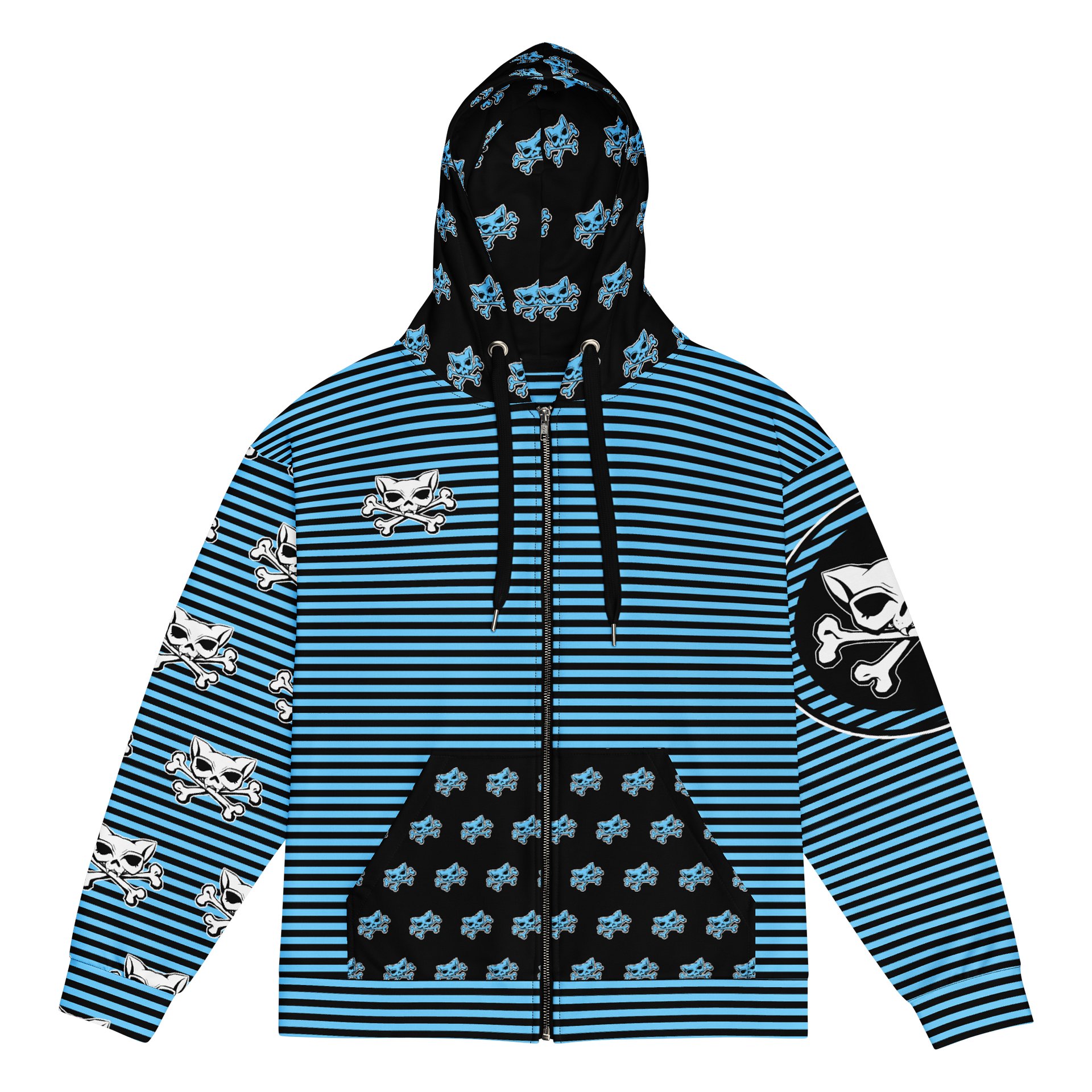 Blaque and Blue Hoodie Kat Skull Remix Stripped Hoodie product image (1)
