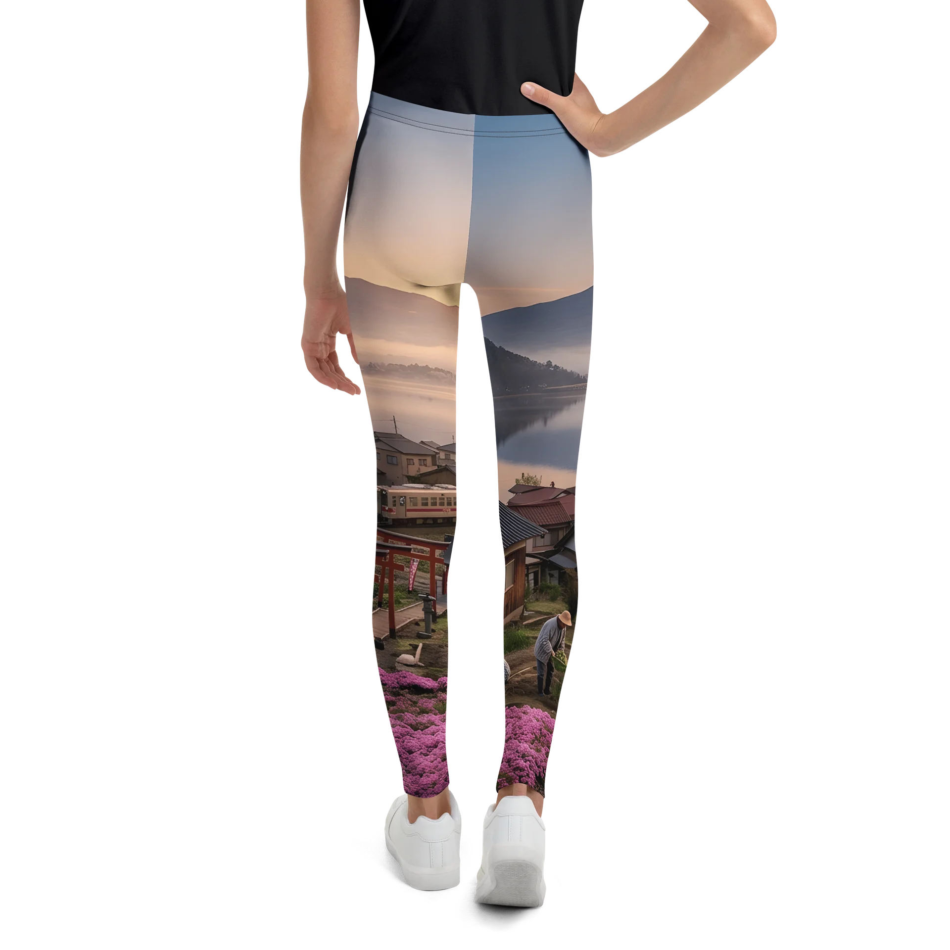 Mount Fuji & Japanese Village Youth Leggings | Graphic Activewea product image (6)