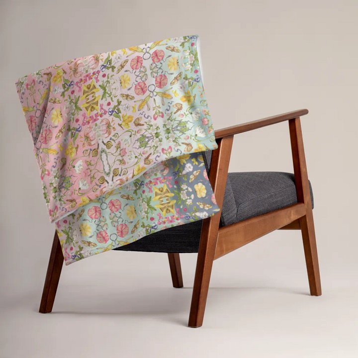 Exotic Blooming Floral Butterfly Pink/Mint Stripe Throw Blanket product image (2)