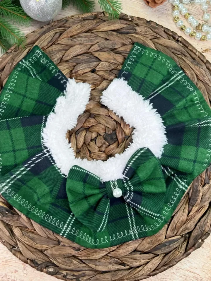 Emerald Plaid Dog Cape: Holiday Pet Accessories, Dog Christmas Outfit, Green Tartan Pet Robe product image (2)