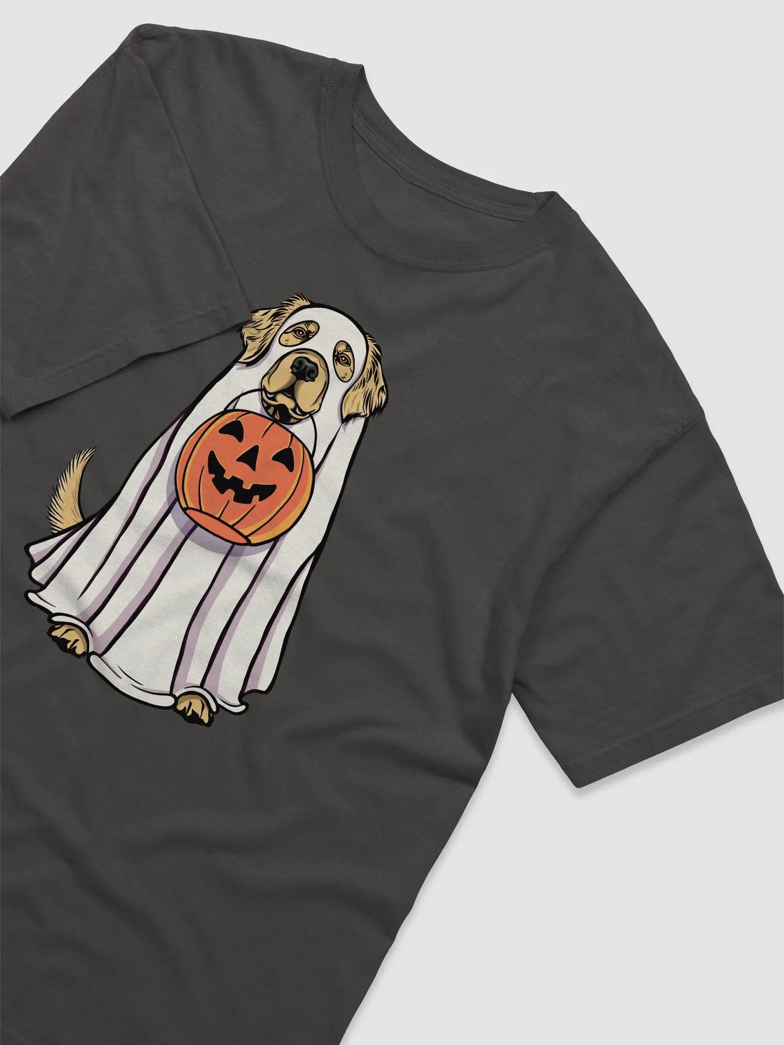 Funny Halloween Golden Retriever T-Shirt | Funny Goldie Wearing a Ghost Costume and Holding a Pumpkin Basket product image (6)