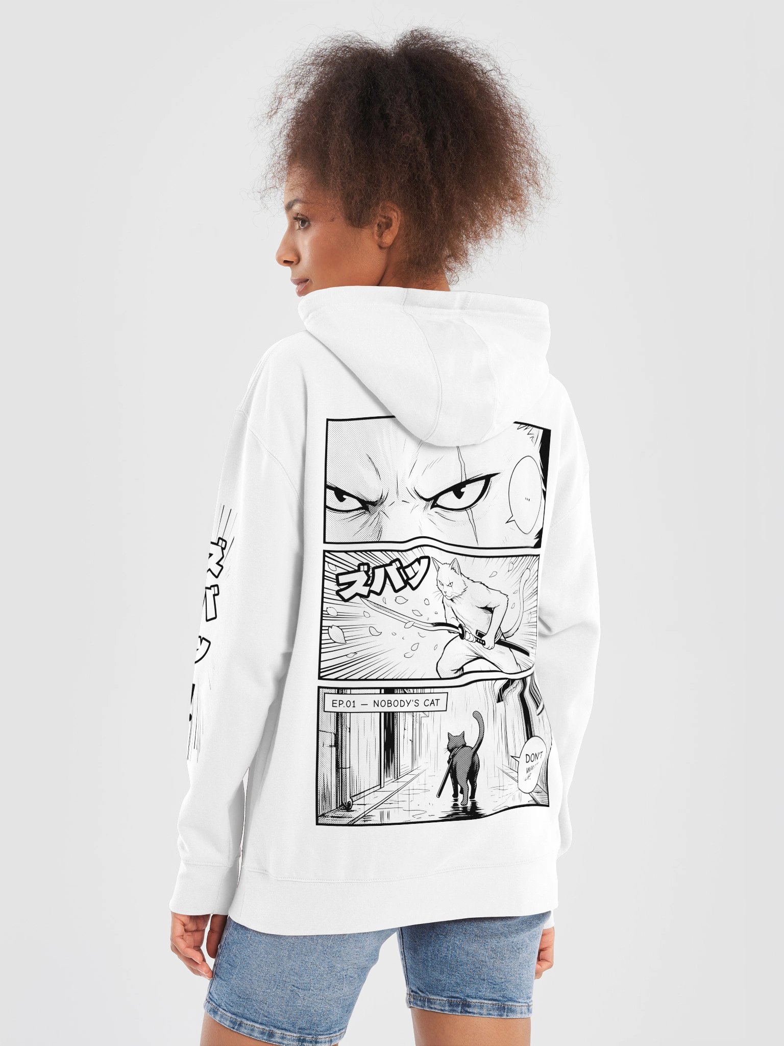 NOBODY'S CAT Manga Hoodie — White product image (6)