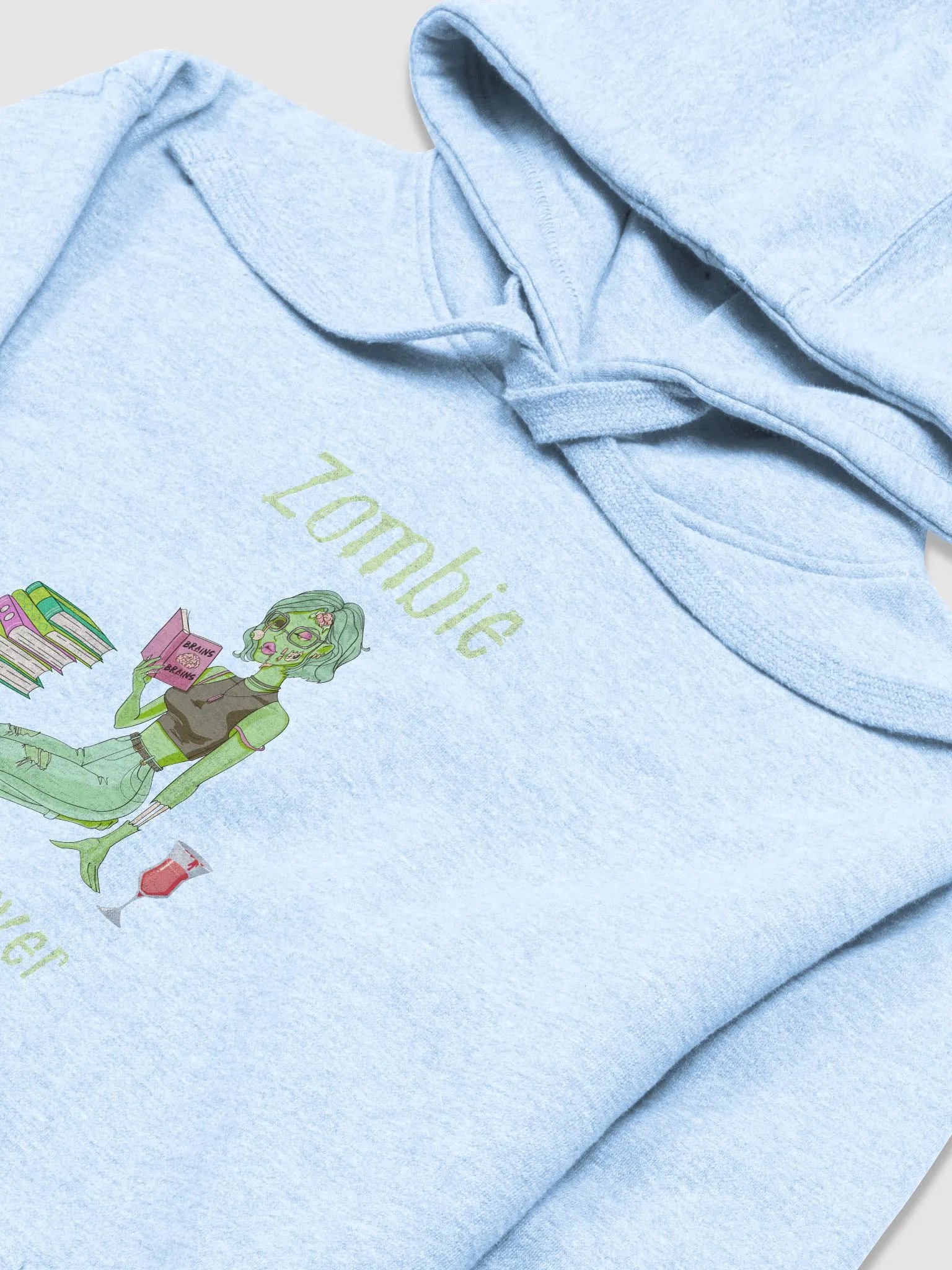 Zombie Book Lover Sky Blue Unisex Hoodie product image (3)