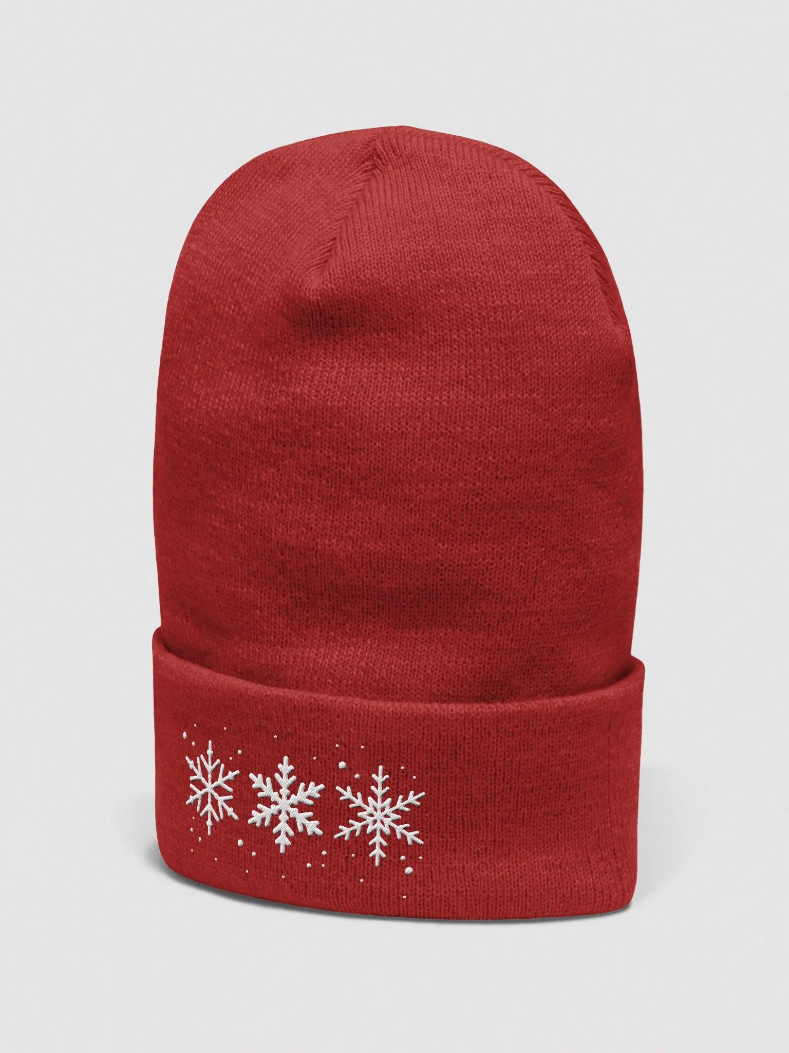 White Snowflakes Embroidered Cuffed Beanie product image (3)