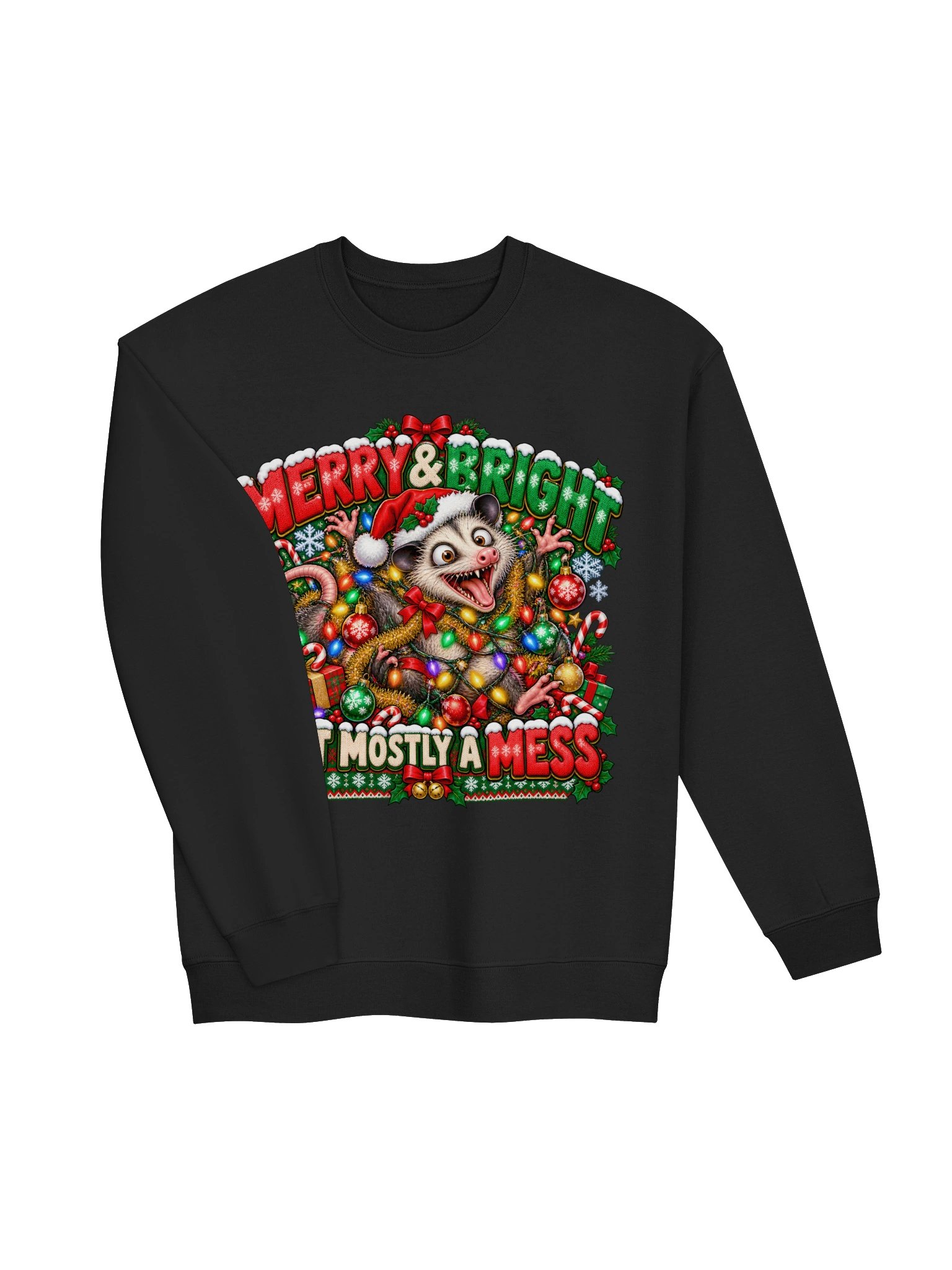 Merry & Bright but Mostly a Mess | Funny Possum Ugly Christmas Sweatshirt product image (3)