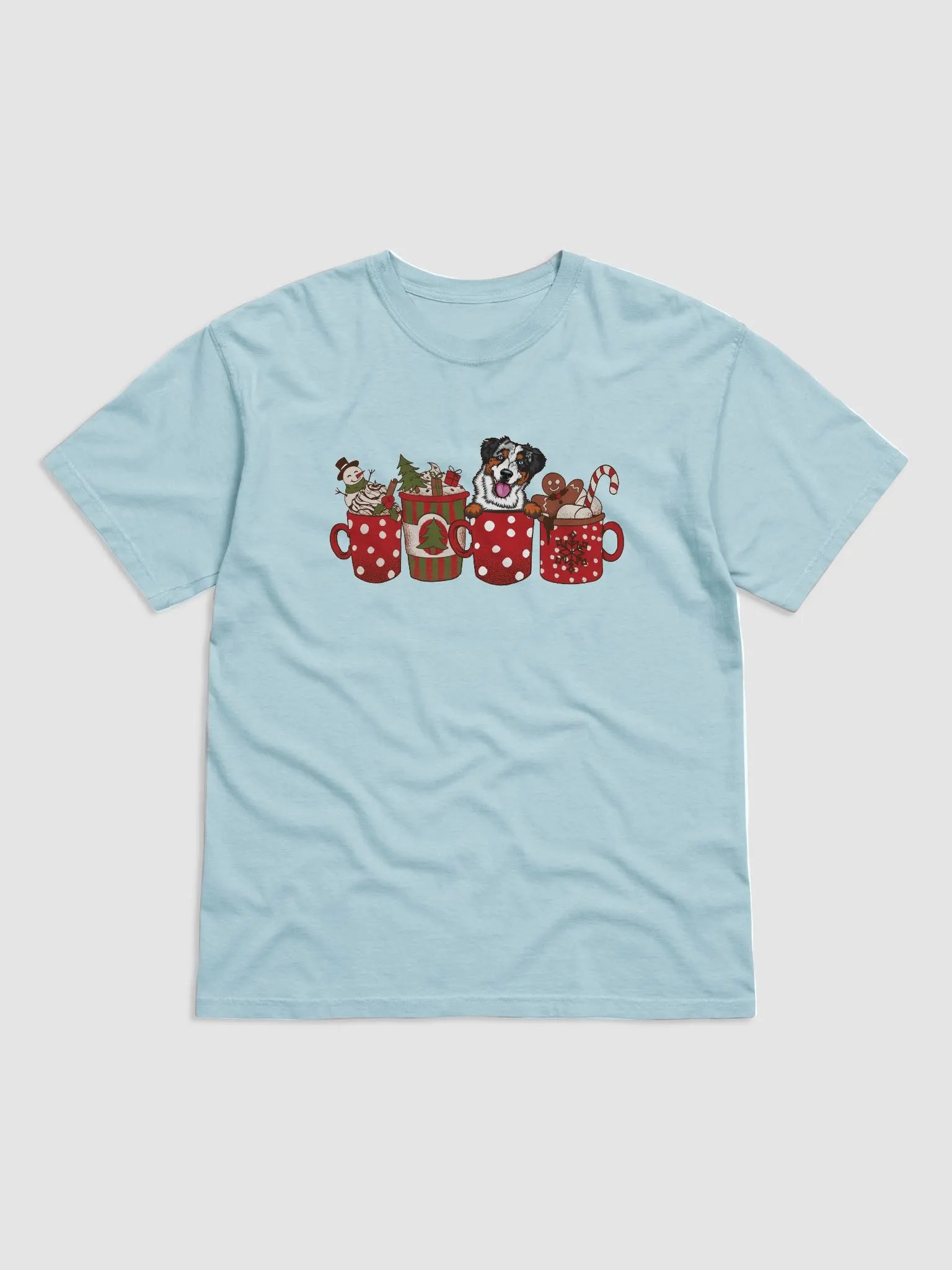 Cute Australian Shepherd(Blue Merle) in a Christmas Cup T-Shirt | Funny Christmas Aussie Pup in a Cup product image (9)